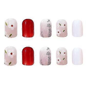 False Nail Tips Fake Artificial Art Diy Finger Cover Short Square Head Finished Cute Small Yellow Flowers