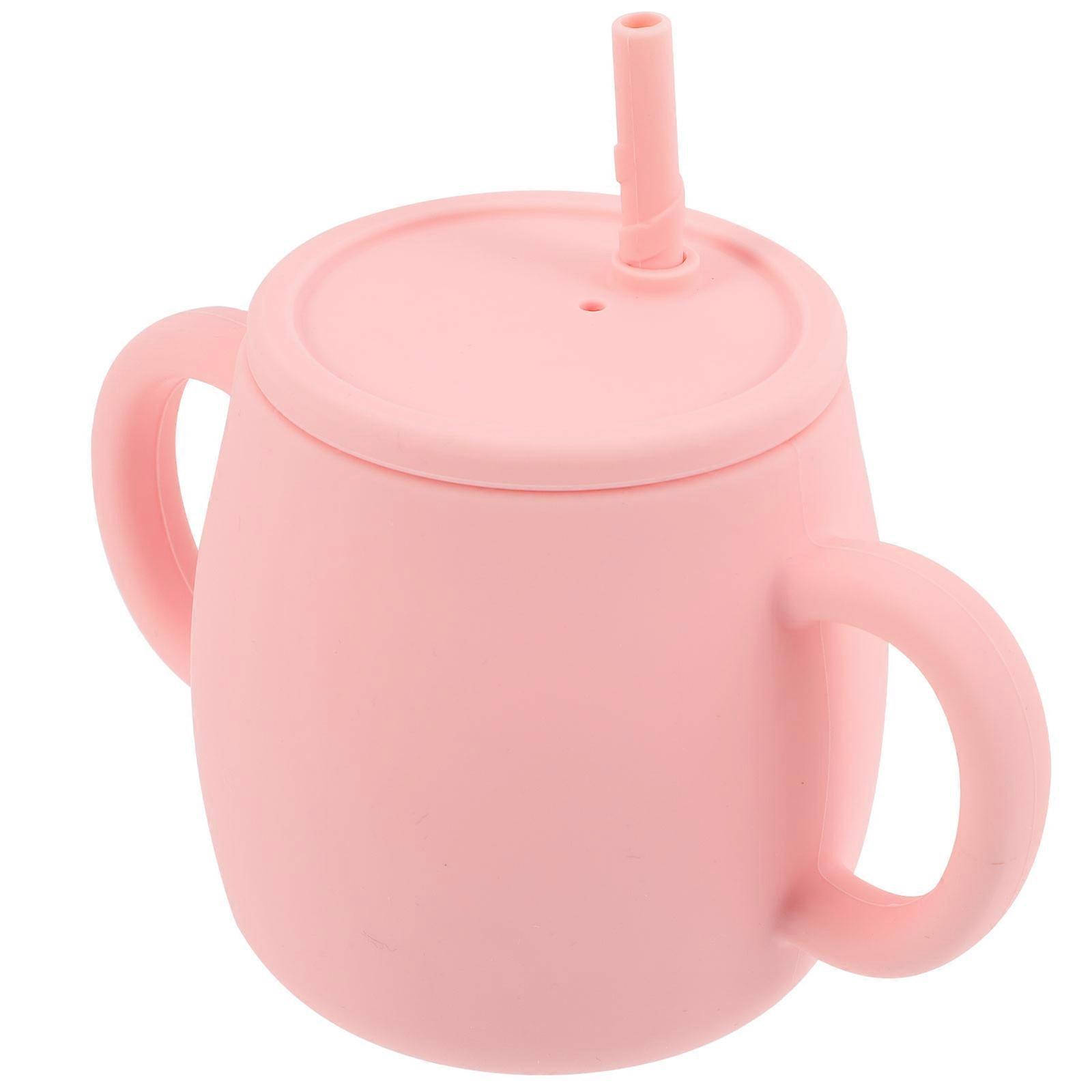 Baby Silicone Training Cup for Drinking Water with Straw Pink