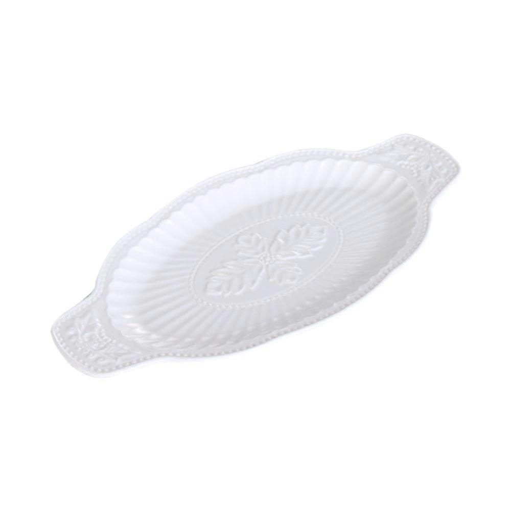 Home Plate Double Ear Fish Plate for Kitchen Use 1Pcs White Ceramic Serving