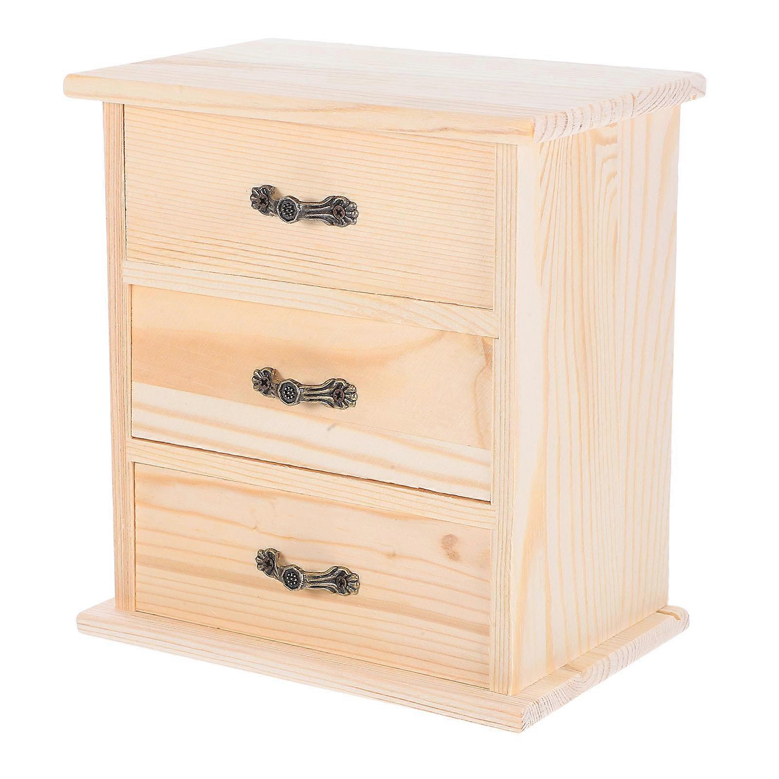 Mini Wooden Drawers Desk Storage Box for Storage 2Pcs Three Tier Organizer