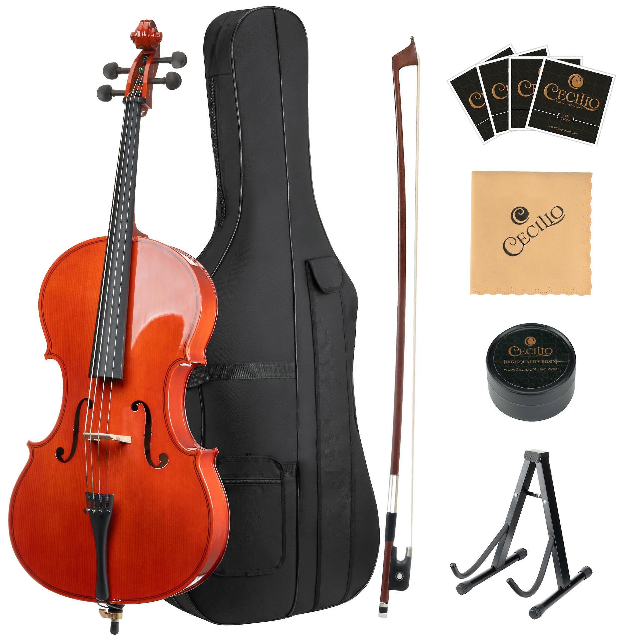 3/4 Size Cello, with Portable Bag, Bow, Rosin, Stand, String Musical Instruments