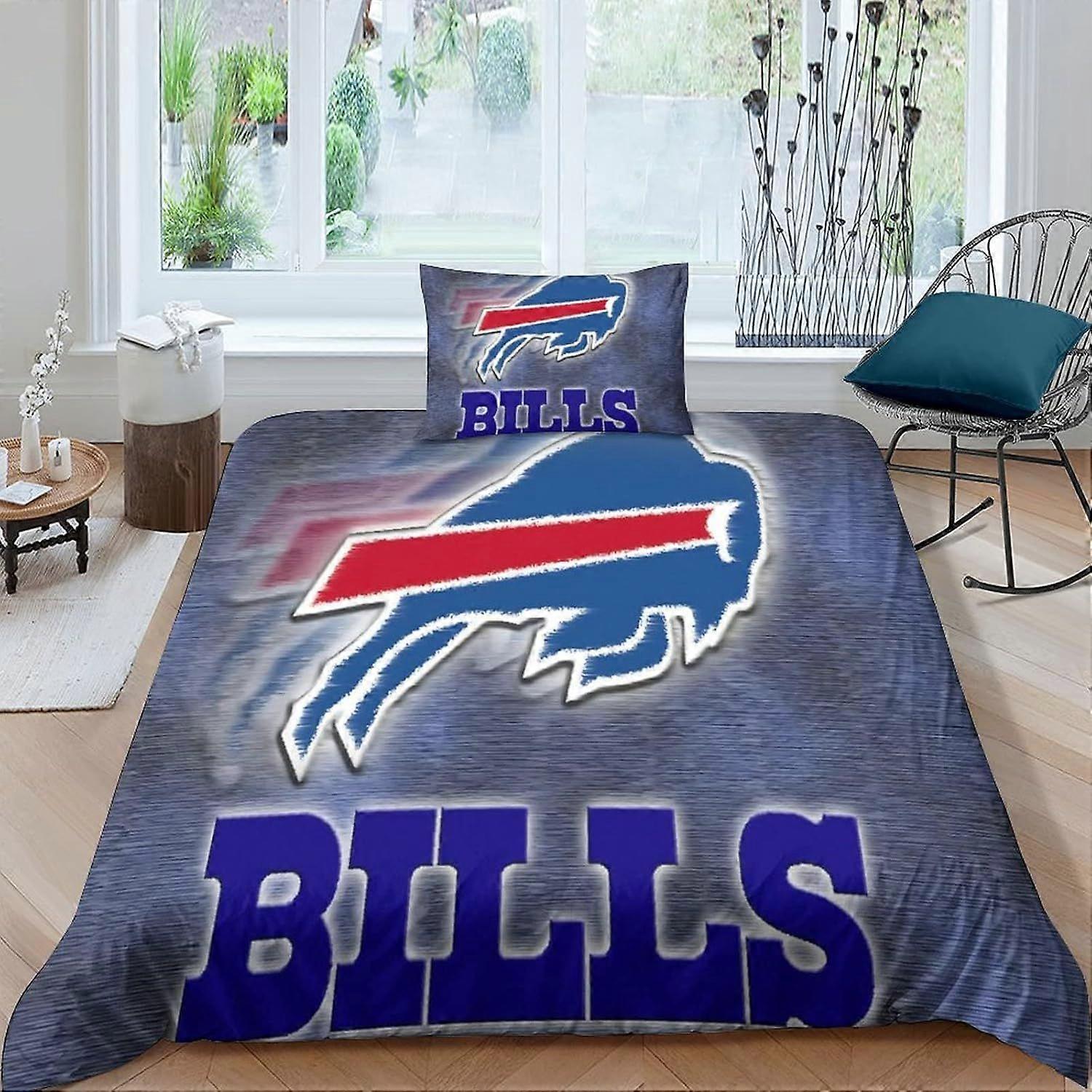 AM475 Buffalo Bills 3D Three-dimensional Digital Print Duvet Cover Bedding, 3 Piece Set Piece Quilt Cover Piece Matching Pillowcase with Zipper Closur