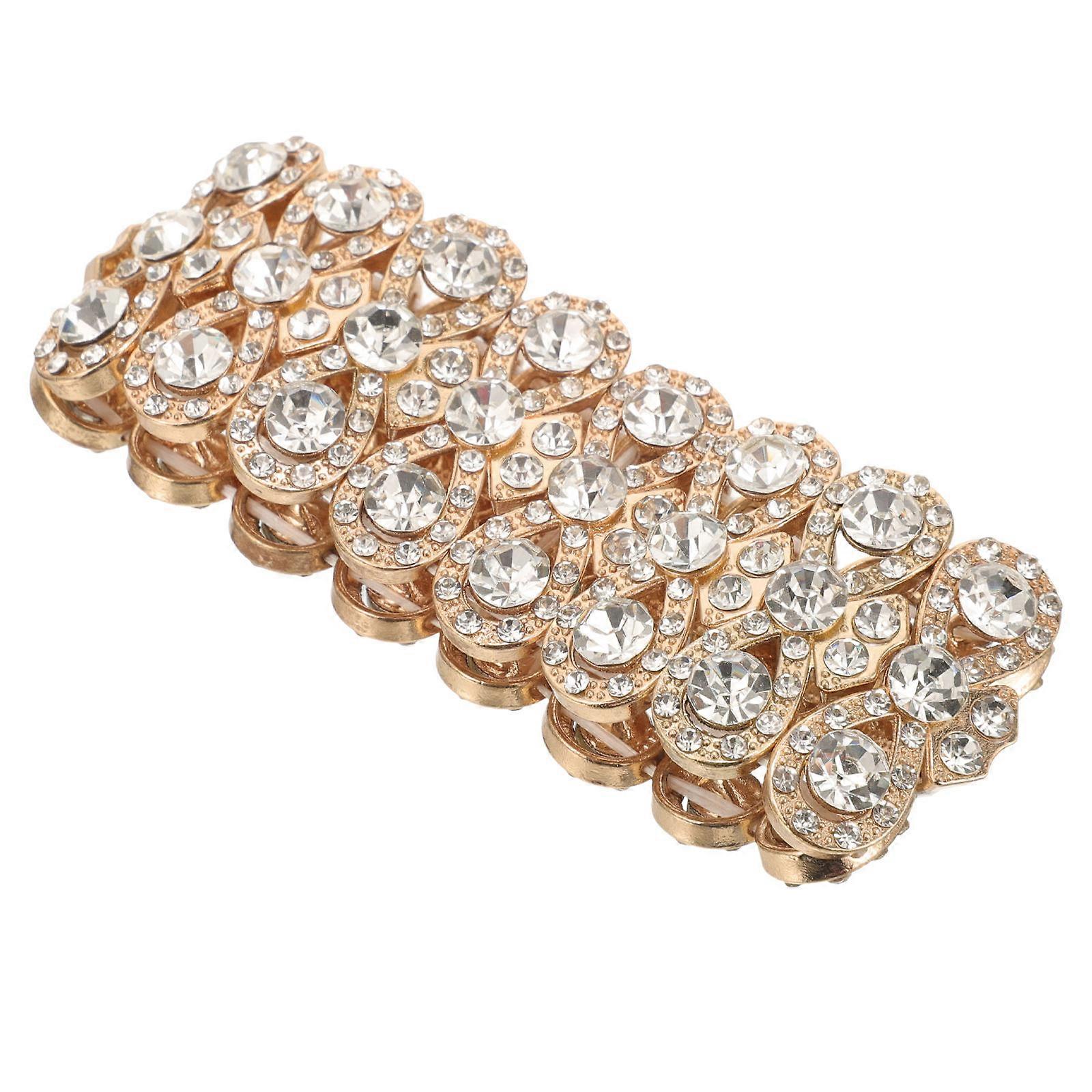 Rhinestone Pearl Bangles Elastic Stretch Flower Charm Bracelet 2Pcs