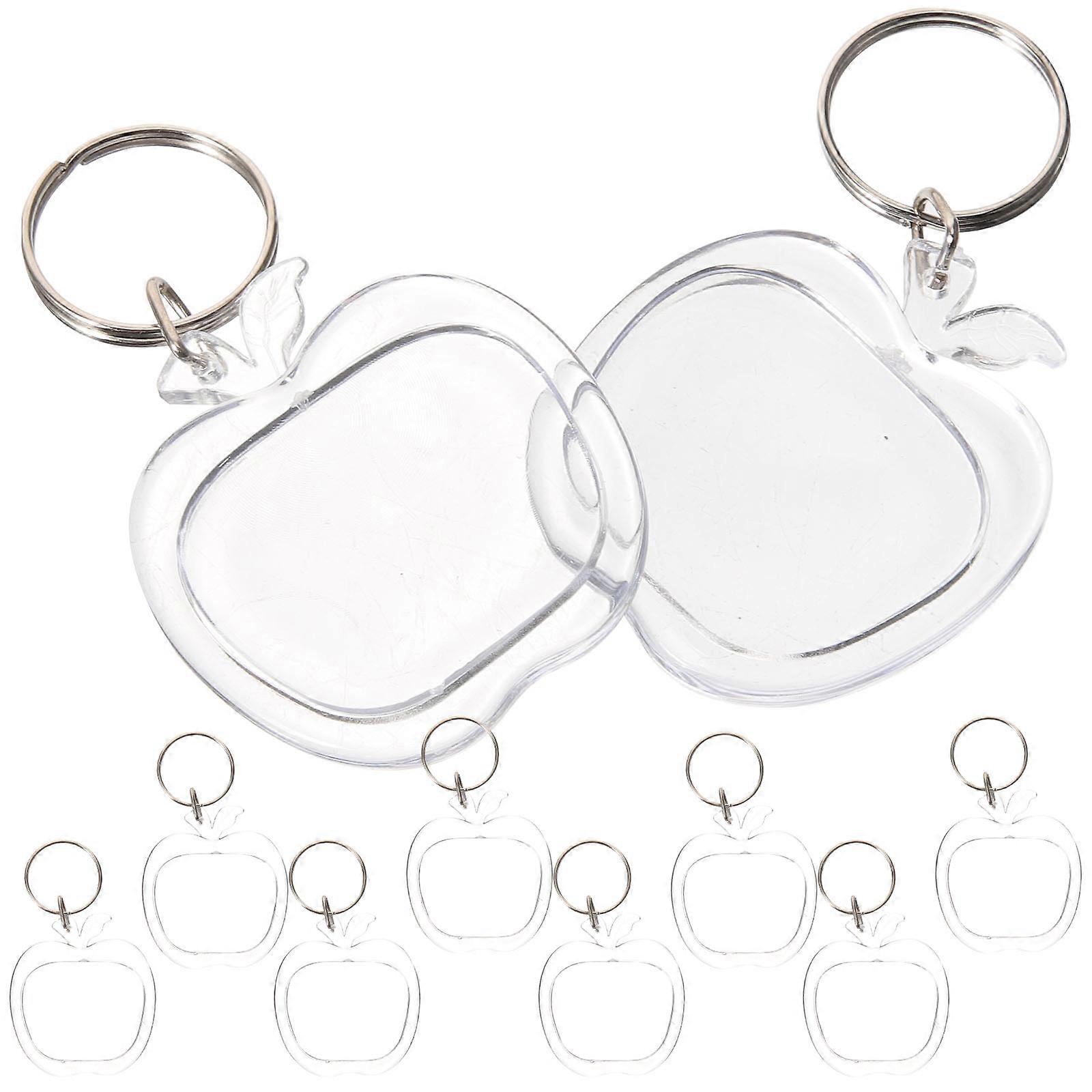 Acrylic Picture Frame Key Chains for Decoration 30Pcs Clear Apple Shaped Key Rings