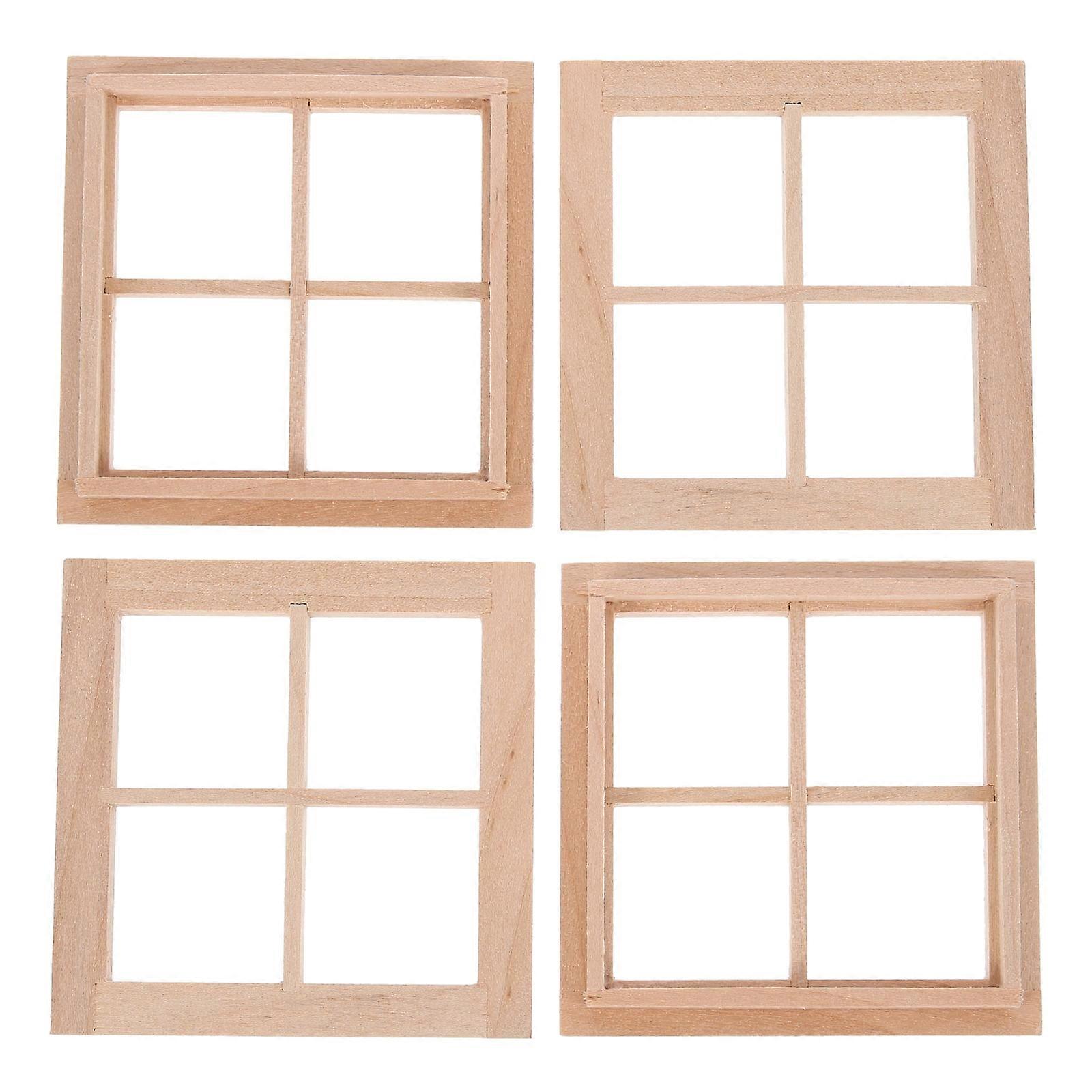 Shengjike 4pcs Unpainted DIY Wooden Window Frames with Four Panes