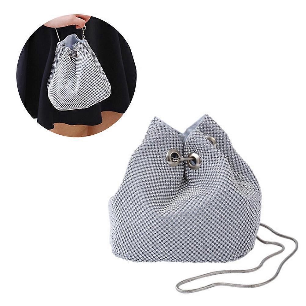 Ladies Sparkly Clutch Bag Silver Rhinestone Small Body Large Capacity For 1Set