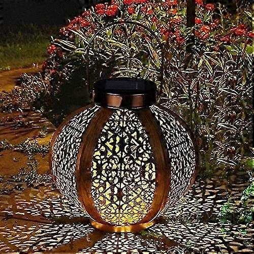 Gold-Finished Hexagonal LED Lantern for Outdoor Garden Decoration