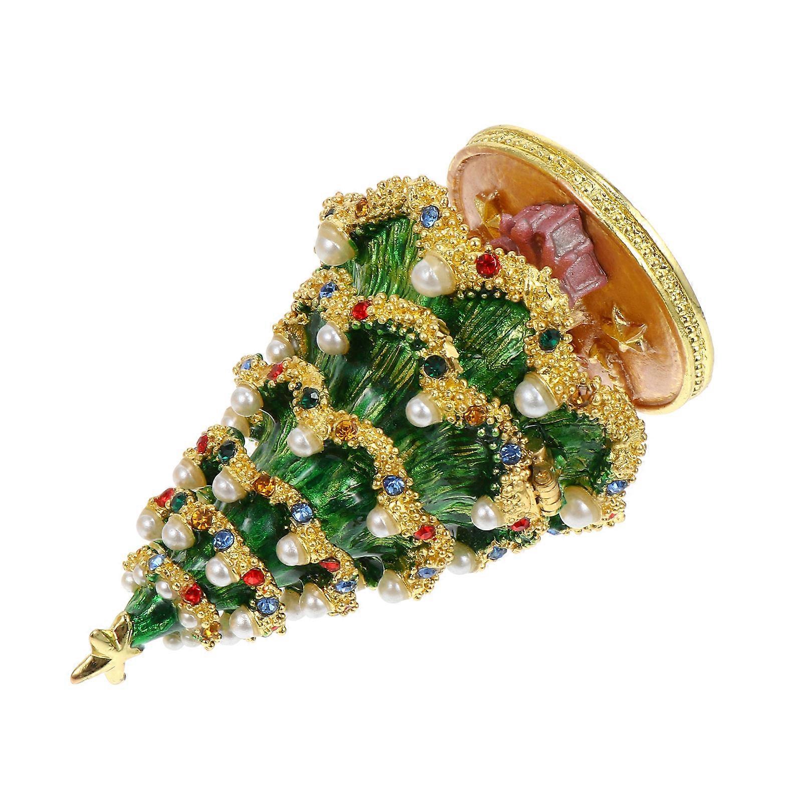 Christmas Tree Jewelry Box for Storage Use Creative Decor 2Pcs Set