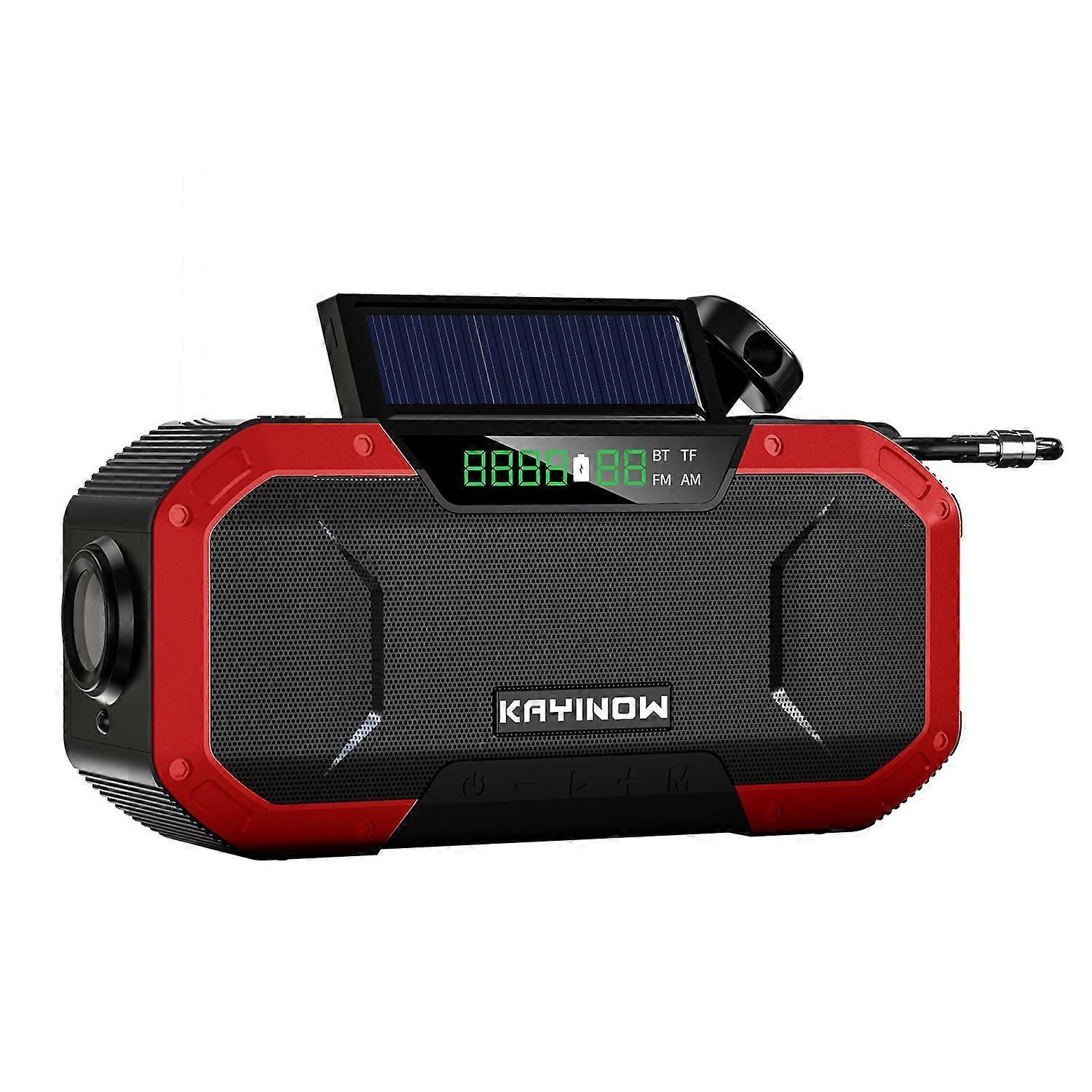 5000mAh Solar Hand Crank Emergency Weather Radio, Bluetooth/AM/FM/TF/NOAA Weather Alert Red