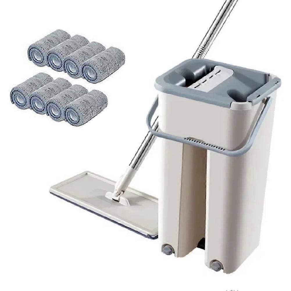 Mop with Wringer Set with 4 Washable Microfiber Pads Wet and Dry Use Floor Cleaning System with Microfiber Pad