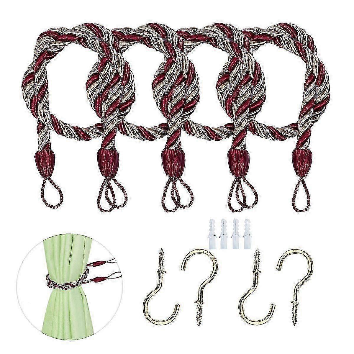 2025 4 handmade rayon curtain tiebacks with 4 metal screw hooks