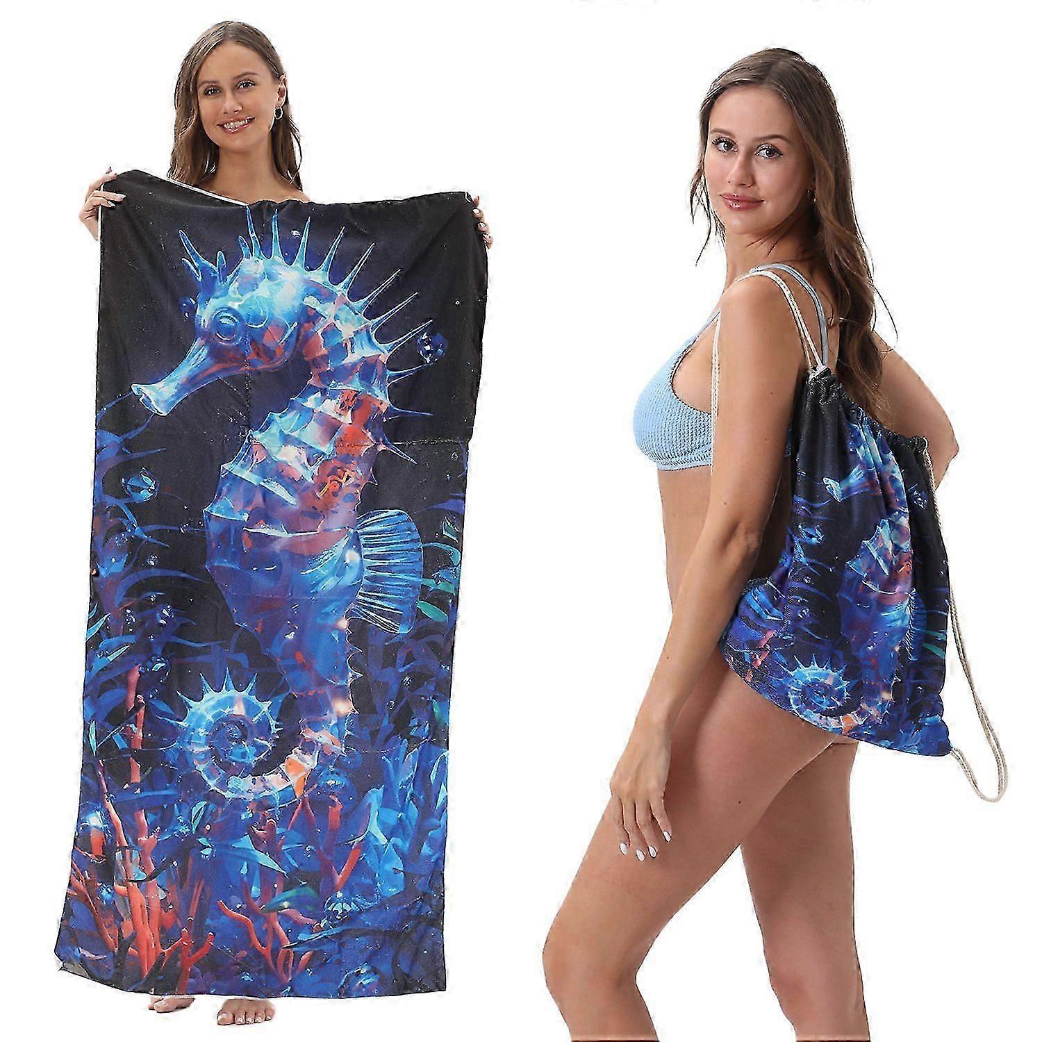 2-in-1 Beach Towel & Foldable Backpack Ultra-Soft Microfiber Print Bath Towel, Compact & Travel-Ready _j
