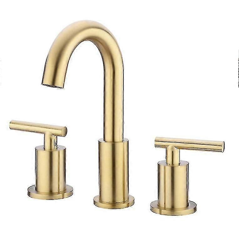 Piao 2 Handle 8 Inch Brass Bathroom Sink Faucet 3 Hole Widespread With Valve And Cupc Water Supply Hoses, With Overflow