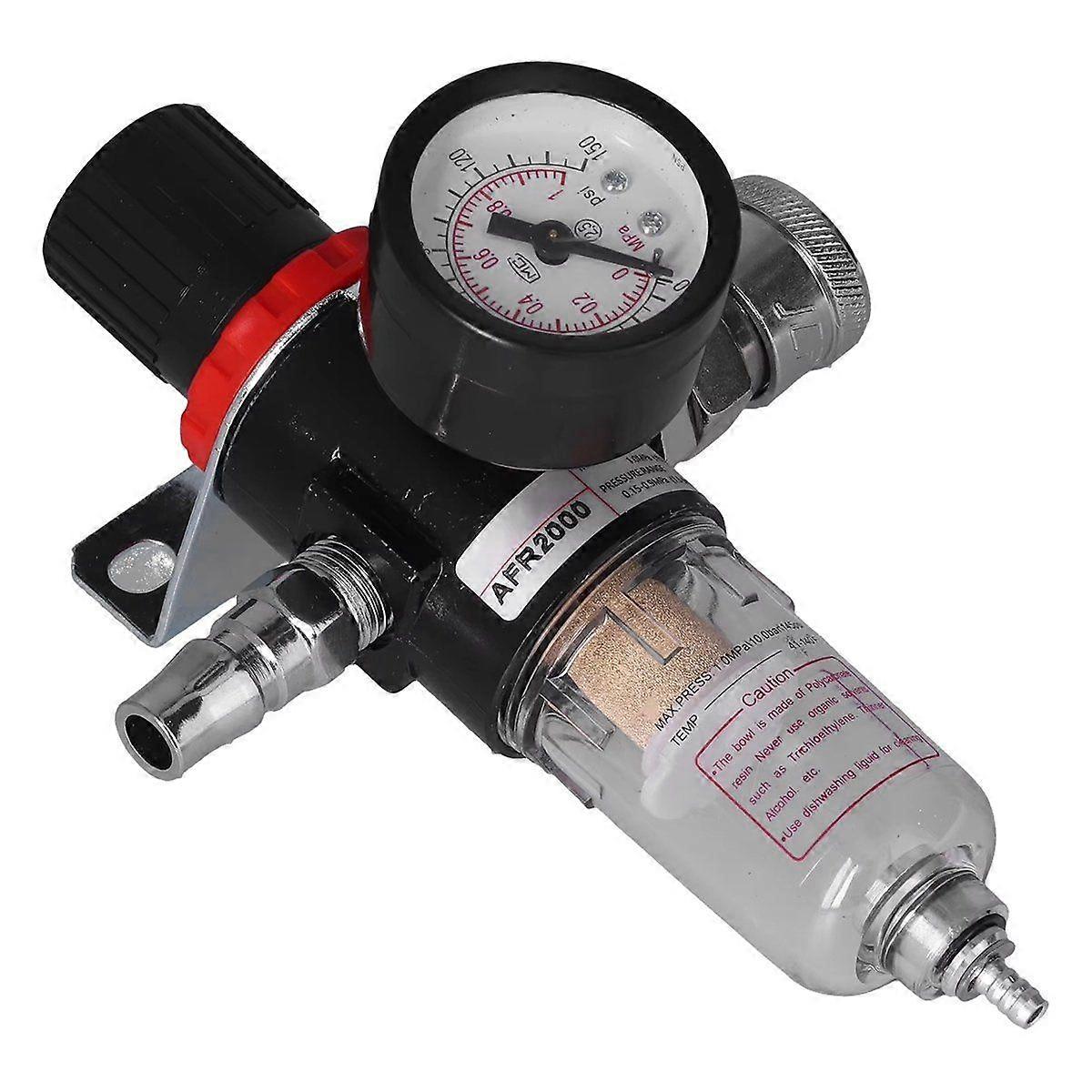 AFR2000 1/4in Air Compressor Moisture Filter Water Oil Separator Regulator with Pressure Gauge
