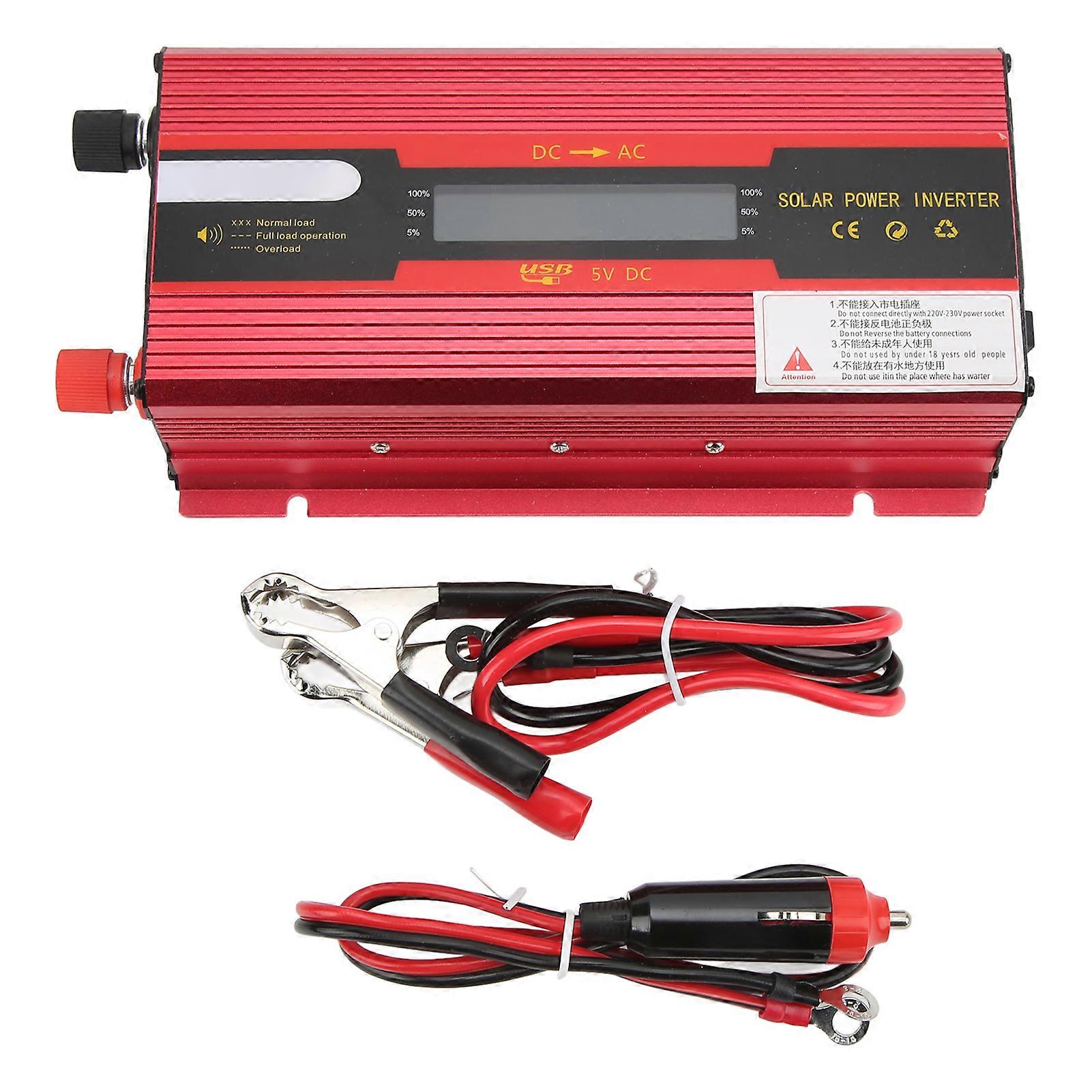 DC to AC inverter for cars with dual outlets and LCD