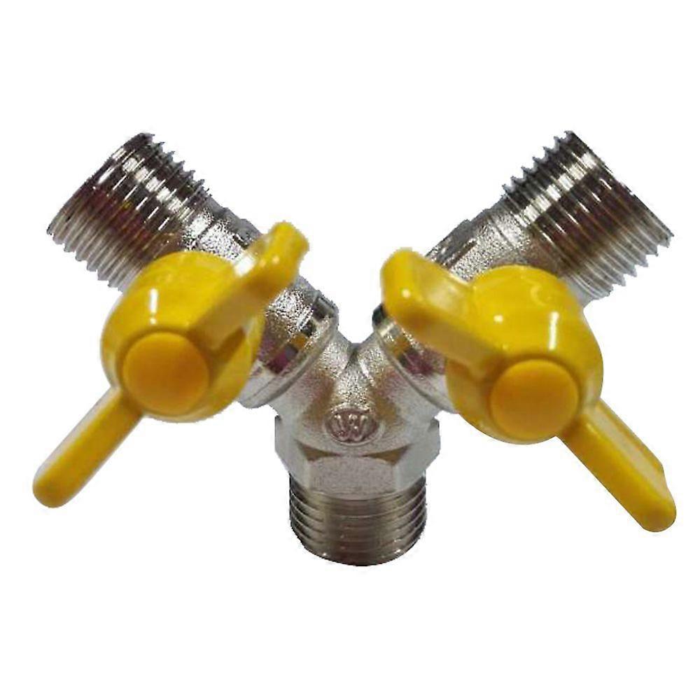 Brass 2 Way Gas Hose Y Connector Joiner Adapter Controller Valve