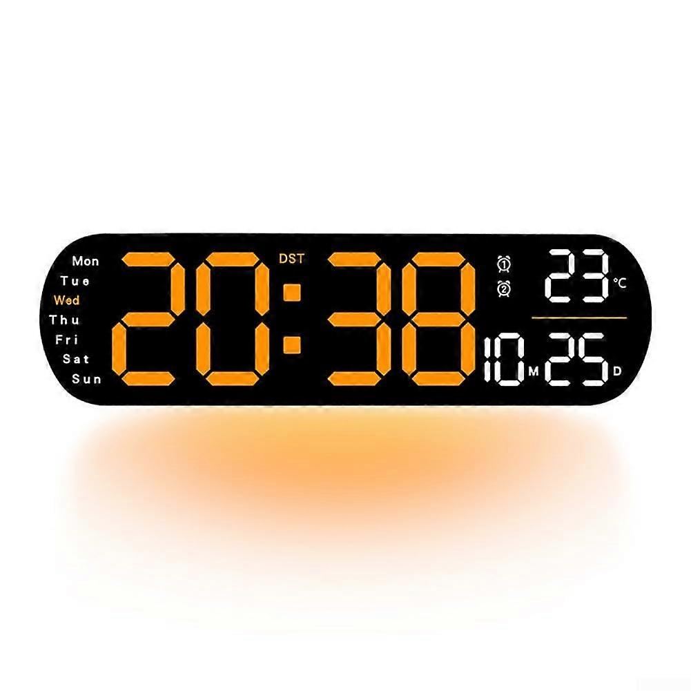 Wall Clocks Large Digital Clock With Remote LED Temperature Date Week Auto DST Adjustable Brightness Model B Alarm