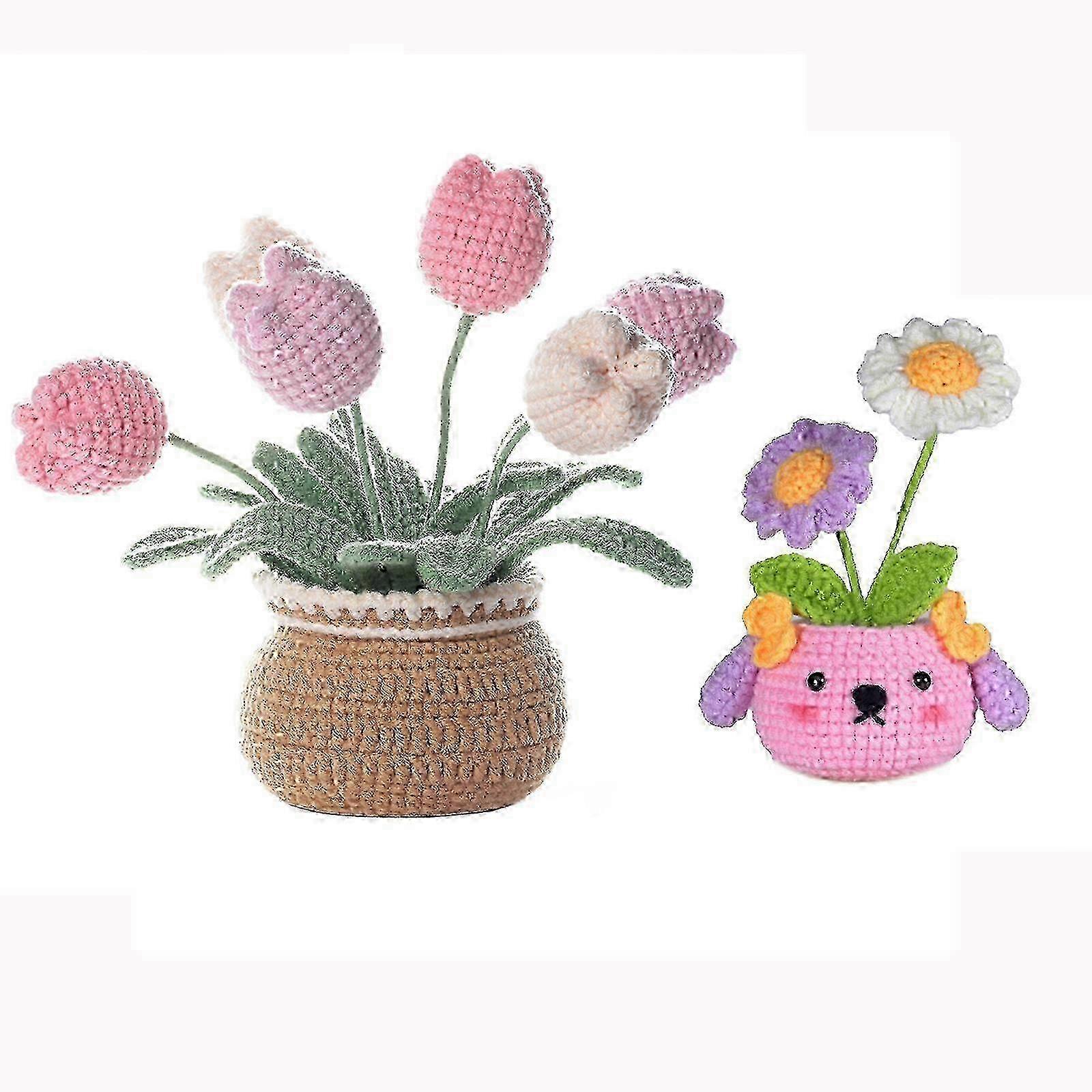 Tulip crochet set, beginner DIY knitting, random colors, creative handmade