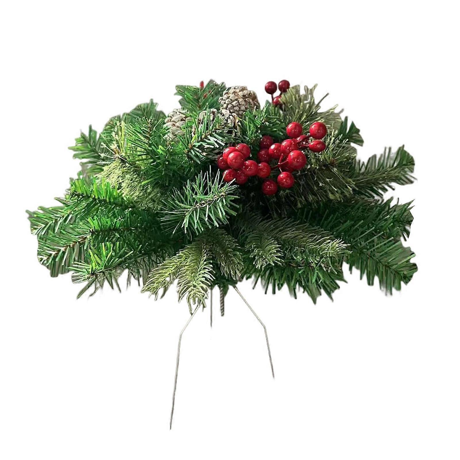 18 Inch Lighted Artificial Christmas Urn Filler Pre-lit Xmas Pine Tree with Cones Red Berries Small Christmas Tree with Tripod Stake