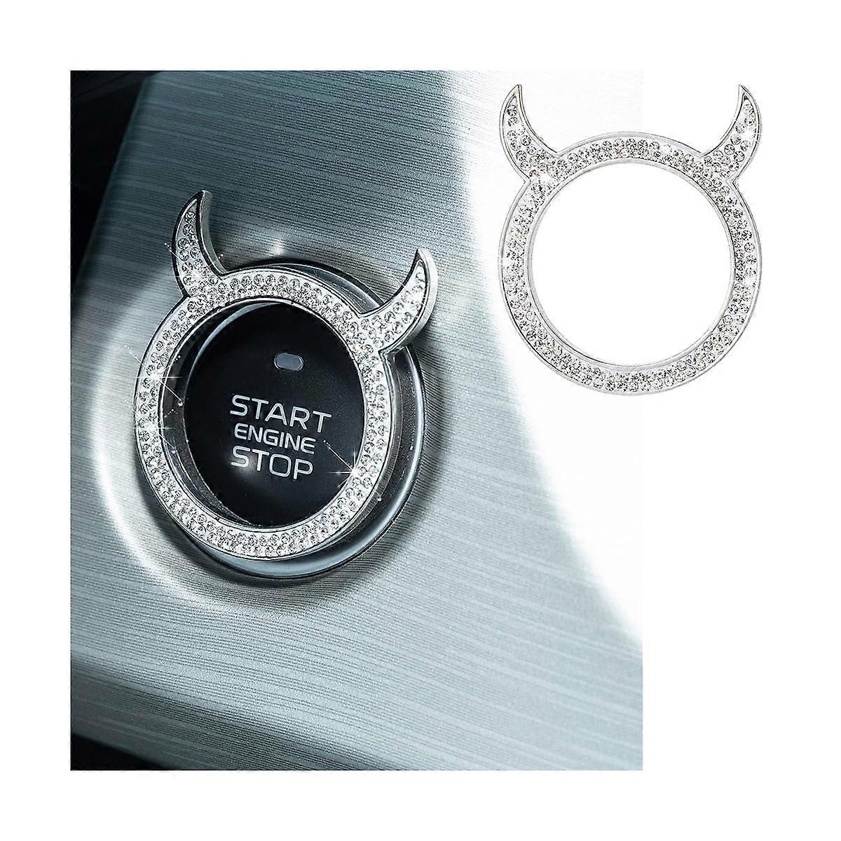 Bling Car Engine Start Stop Decoration Ring, Crystal Rhinestone Push Start Button Cover, Universal Ring For RV SUV White