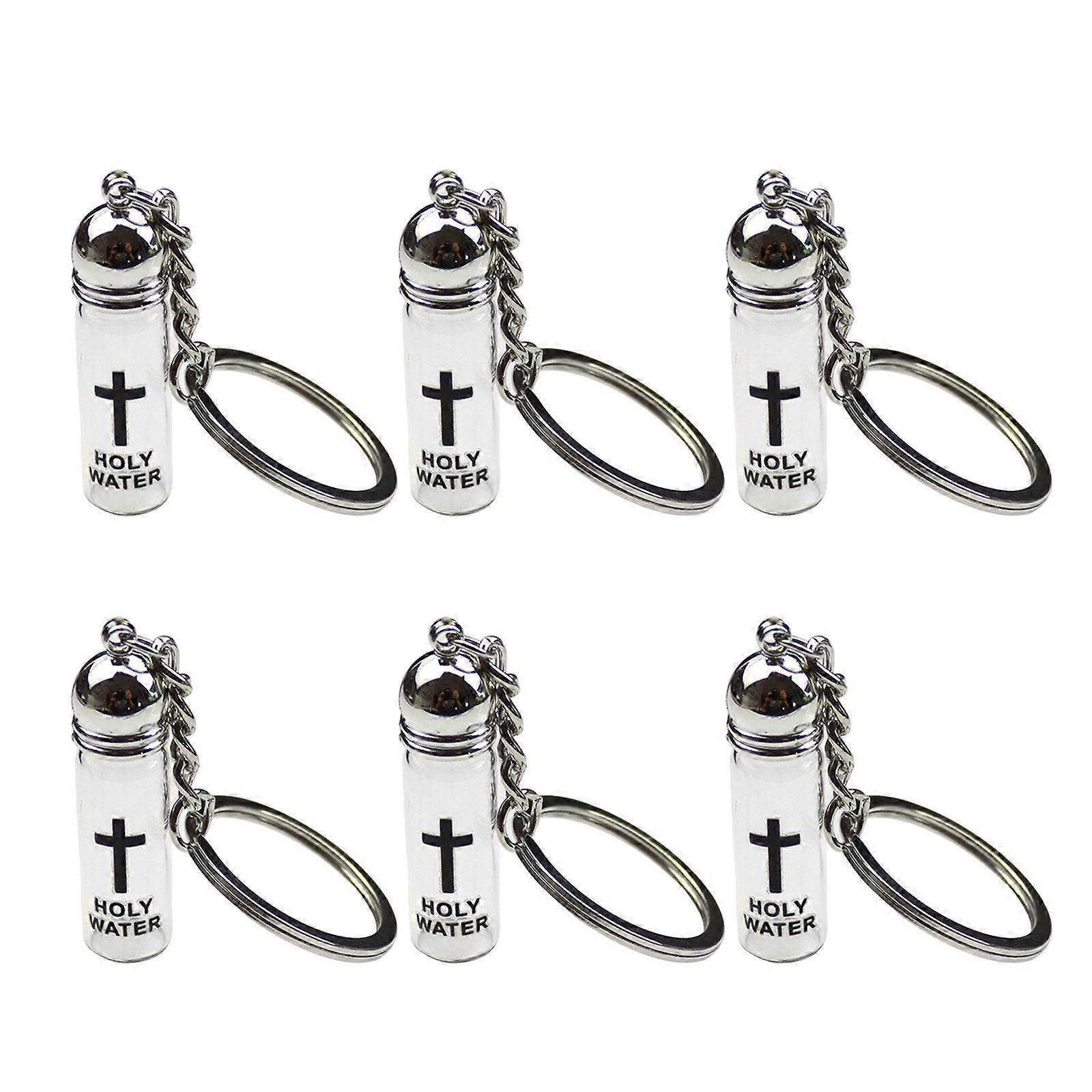 Pack Of 6 Transparency Glass Crucifix Keychain Holy Water Vial Secure Metal Clasp Carabiner Ornament For Keys  28X11mm medium bottl