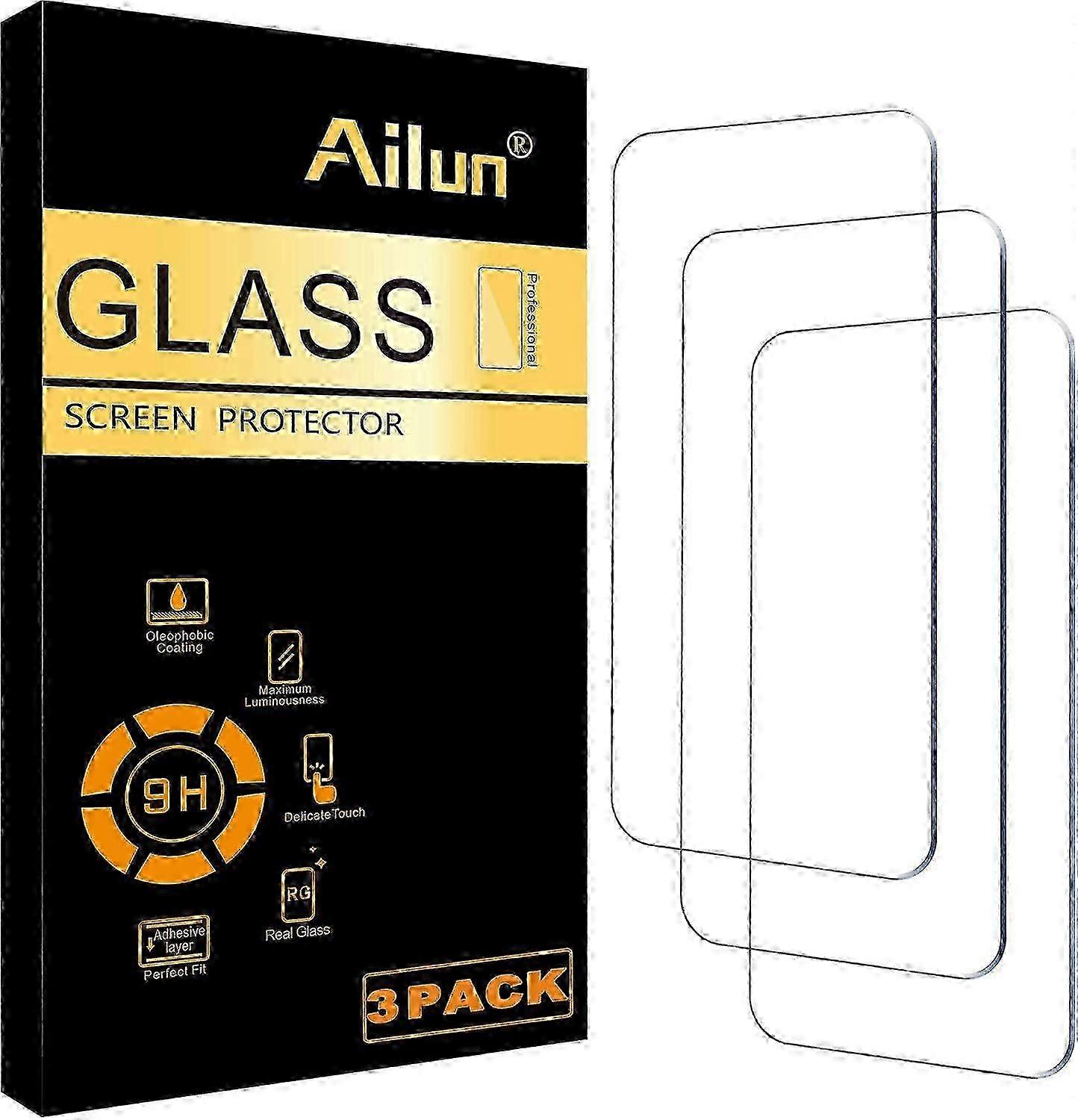 Ailun Screen Protector for iPhone 15 [6.1 Inch] Display 3 Pack Tempered Glass, Dynamic Island Compatible, Case Friendly [Not for iPhone 16 Pro ].