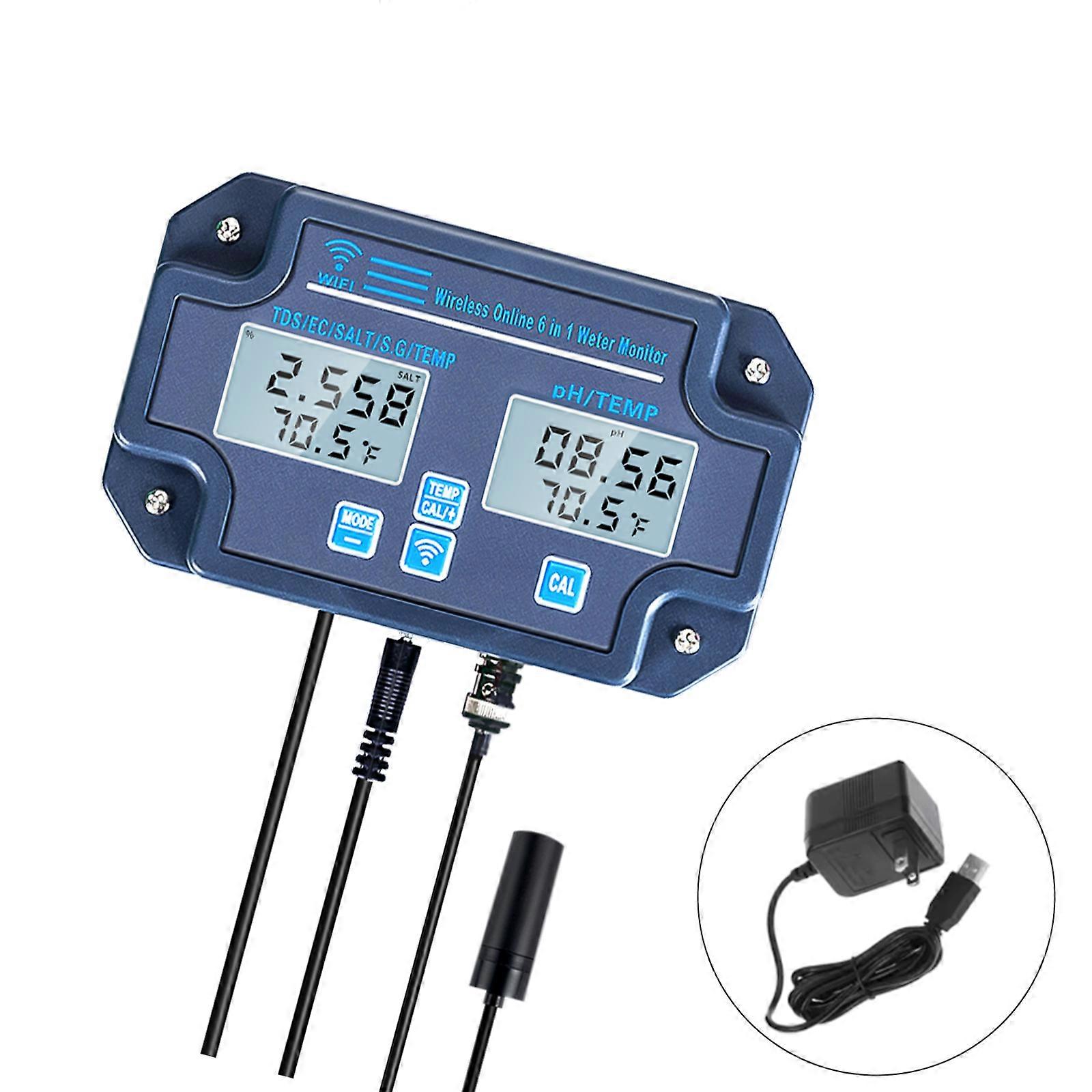 6 in 1 WiFi Water Quality Tester Digital Acidity TDS Salinity Analyzers for Home Agricultural Use Multicolor