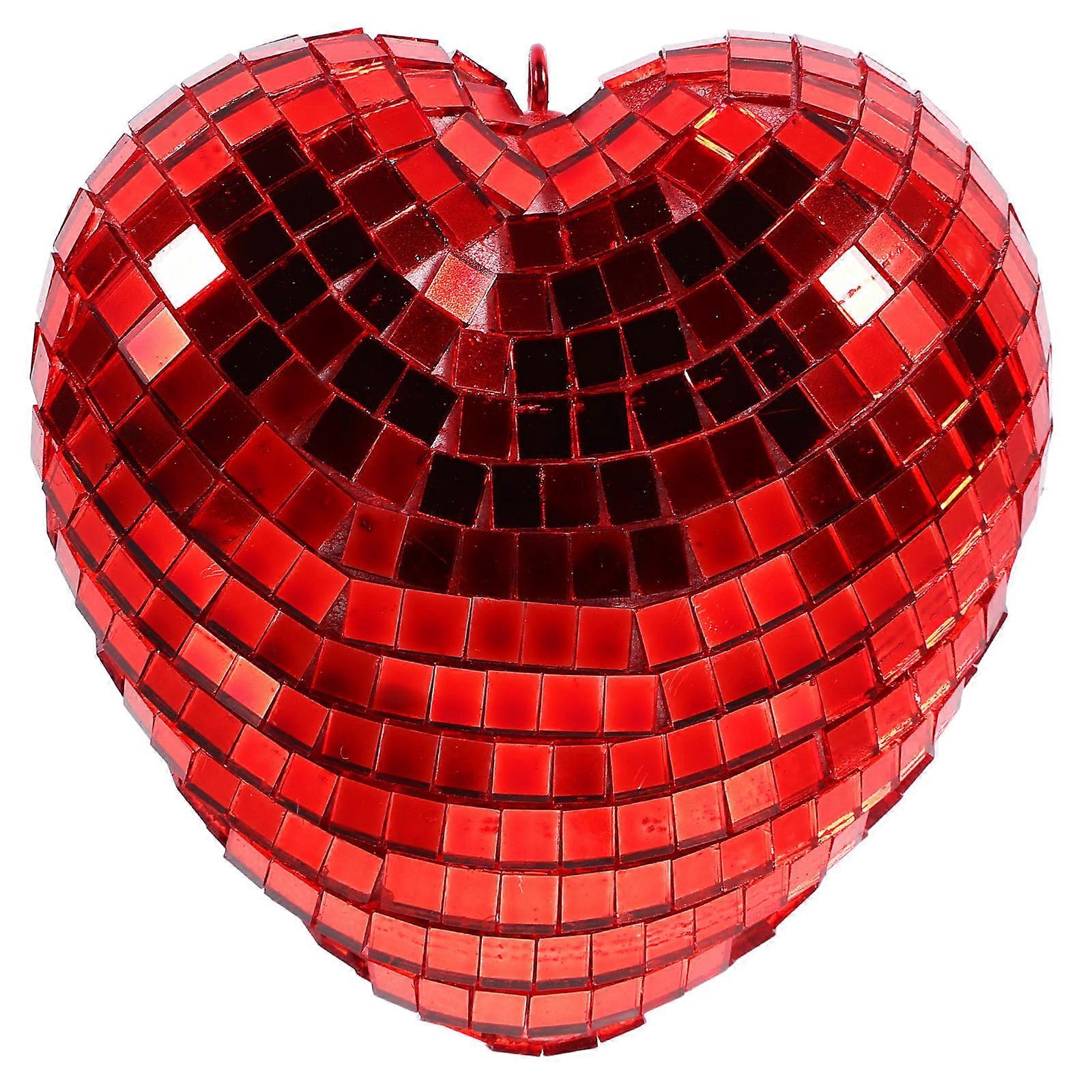 Hanging Mirror Disco Ball Heart Shaped Pendant for Pub Red Glass Mirror Effect 1Pack