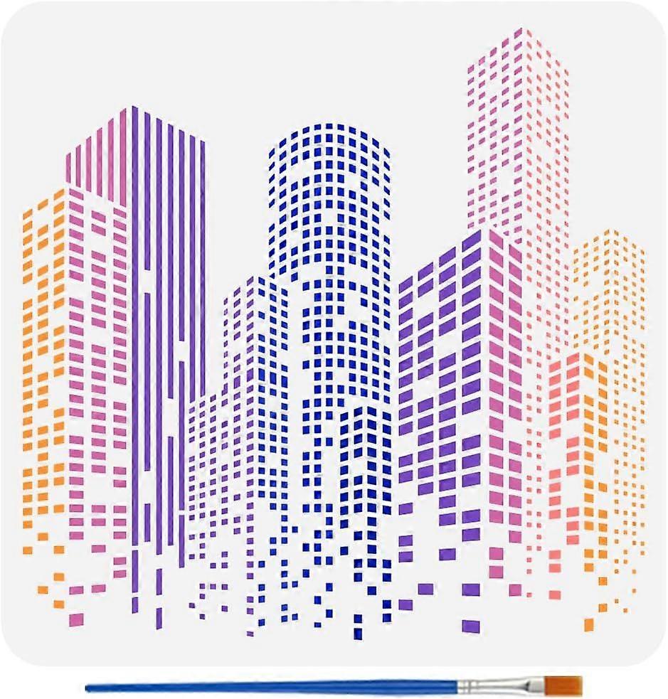 Skyscraper Stencil with Paint Brush 11.8x11.8inch Reusable City Buildings Drawing Template Tall Buildings Stencil Large Modern Cityscape Template for 