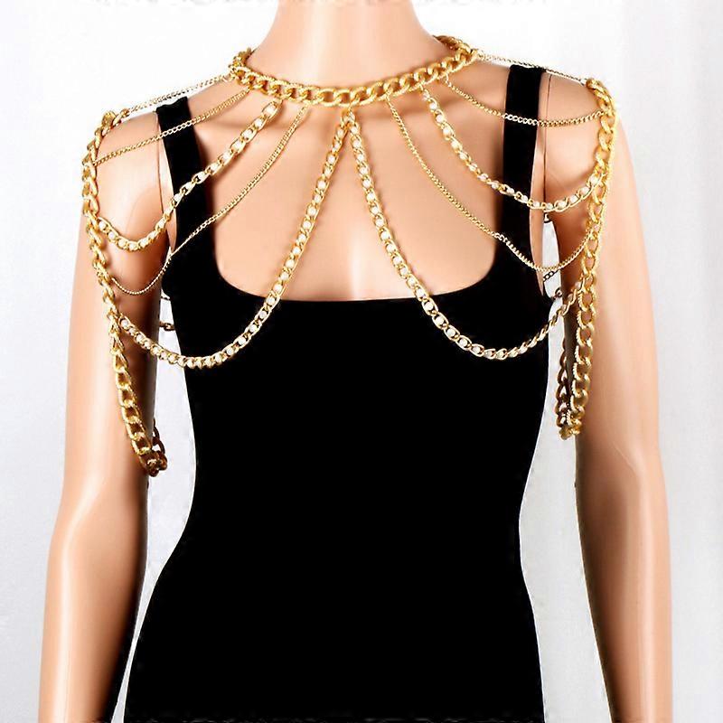 Gold Metal Chain Shoulder Accessories Women Bikini Multi-layered Necklace Body Chain Beach Jewelry