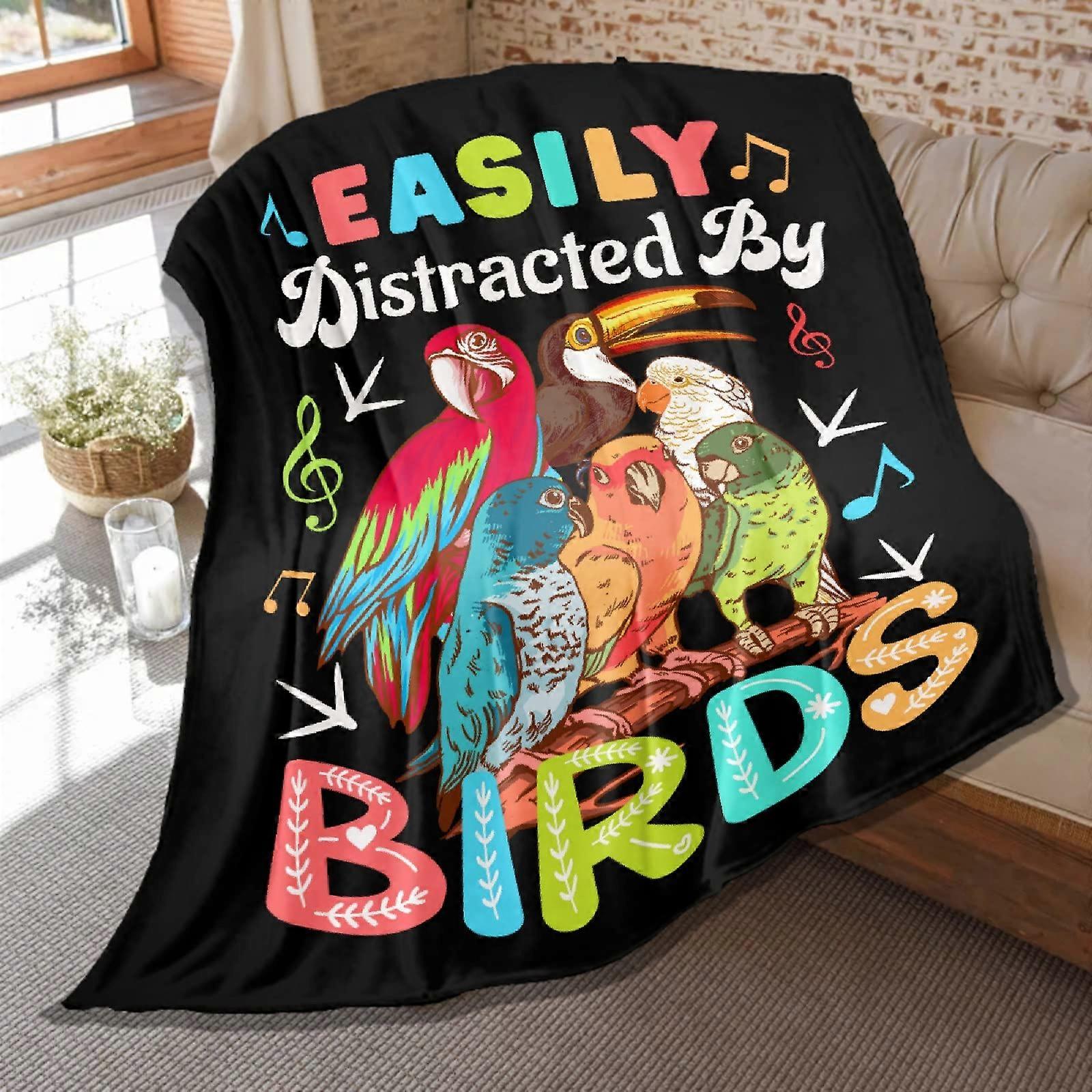 Bird Blanket 80x60 Inch Ultra Soft Flannel Throw with Colorful Bird Print for Adults and Kids
