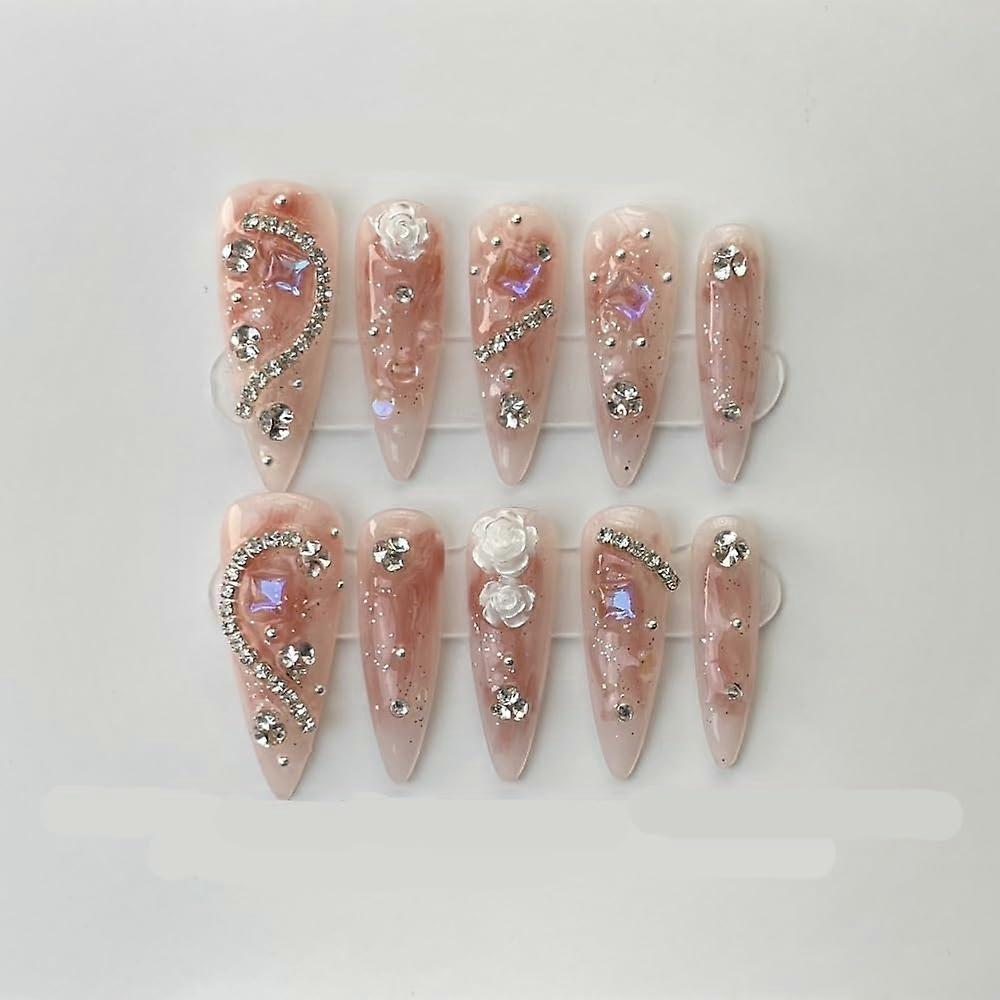 Reusable Almond Shape Pink Handmade Fake Nails for Nail Enhancement, 1 Count Long Lasting