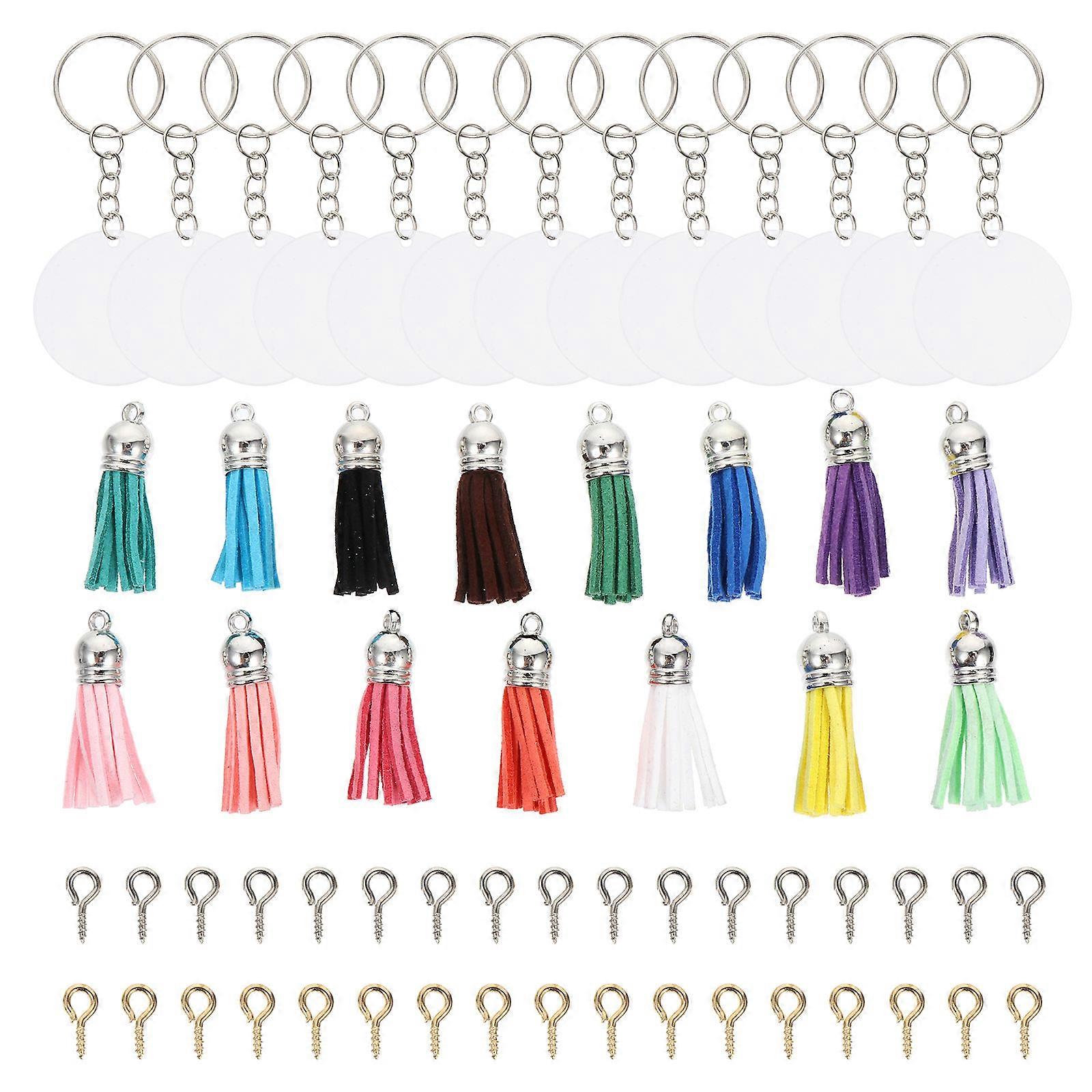 Handmade Acrylic Keychain Material for DIY Crafts 6Sets Silver