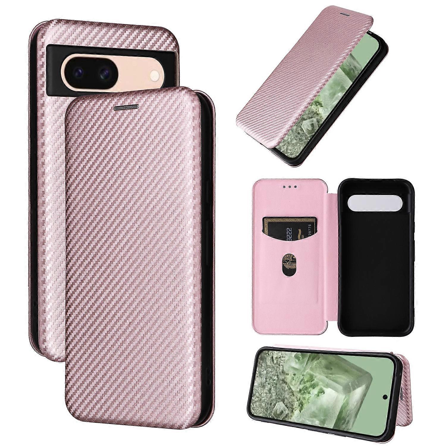 Hiilikuitutekstuuri Flip nahkainen puhelinkotelo