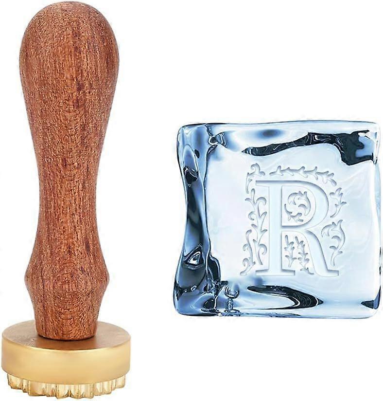 Square Ice Stamp 1.2 Inch Ice Cube Stamp Letter R Ice Stamp with Velvet Pouch Cocktail Ice Branding Stamp Ice Block Stamp Cocktail Seal Stamp for Ice 
