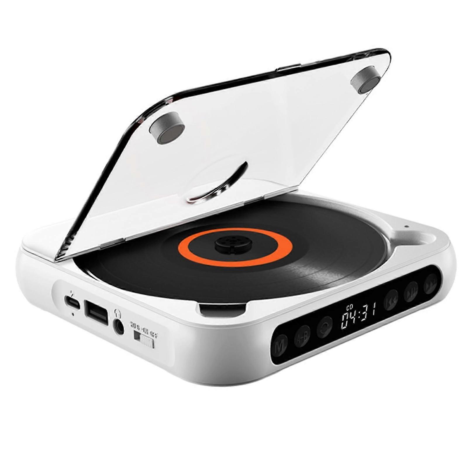 CD Player Portable Bluetooth Music CD Runner With Cover, 6 Modes AB Repeat, Timer, Remote, Home Desktop Use, White