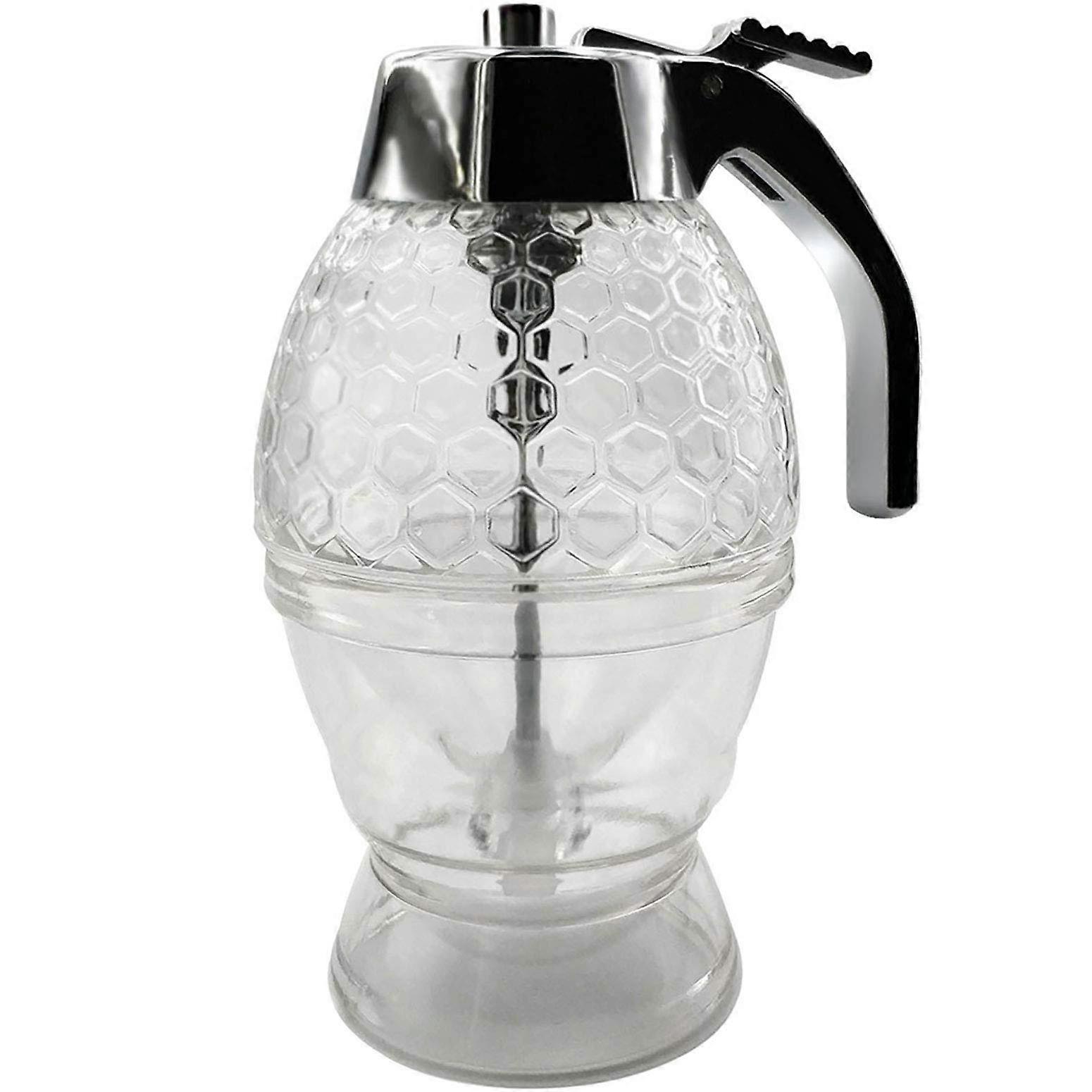 Honey Dispenser with Honeycomb Design, NoDrip Flow Control, 6.8oz Durable Plastic Jar for Kitchen