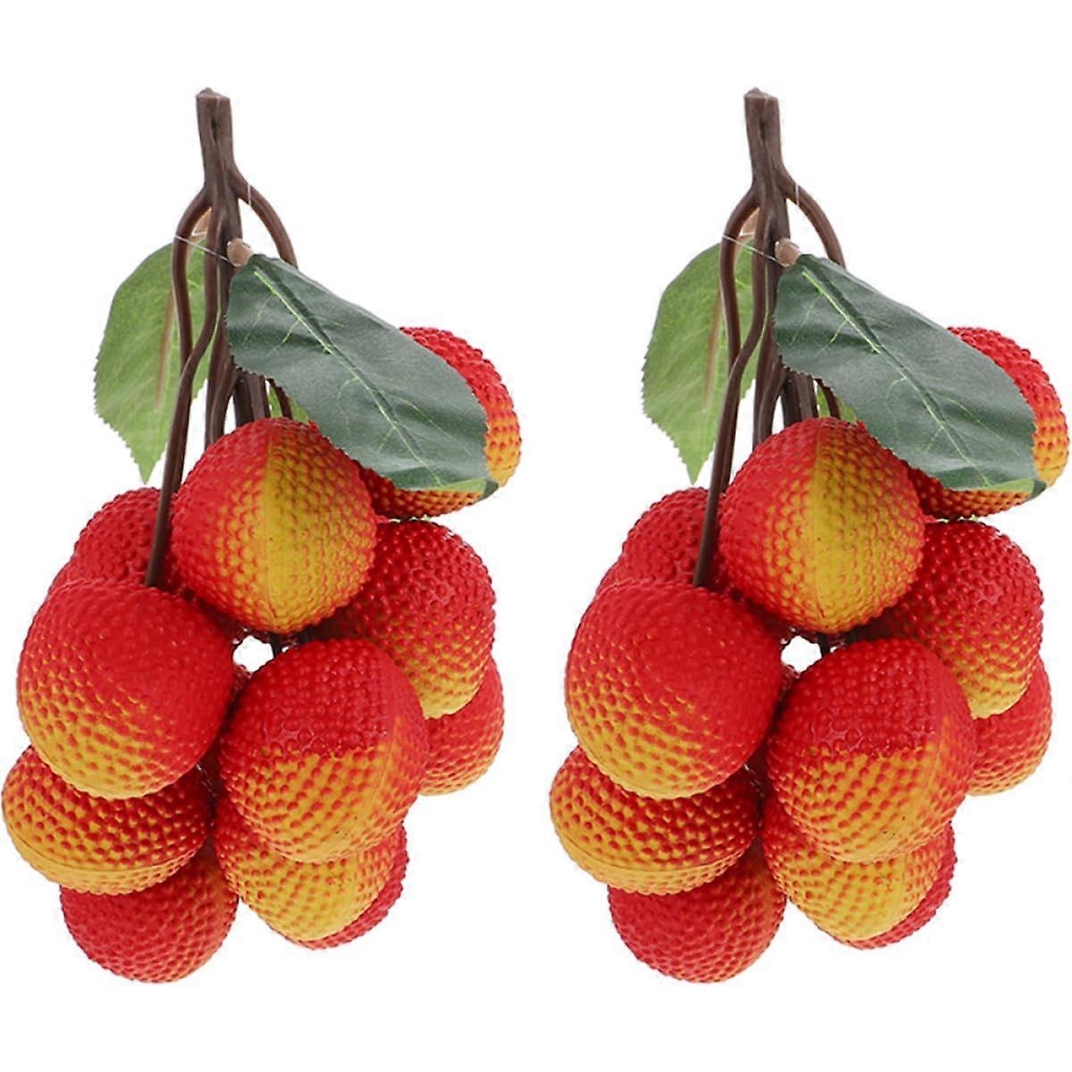 Artificial Lychee Fruit Decoration 2 Strings 15 Heads Realistic Color for Home Kitchen and Party