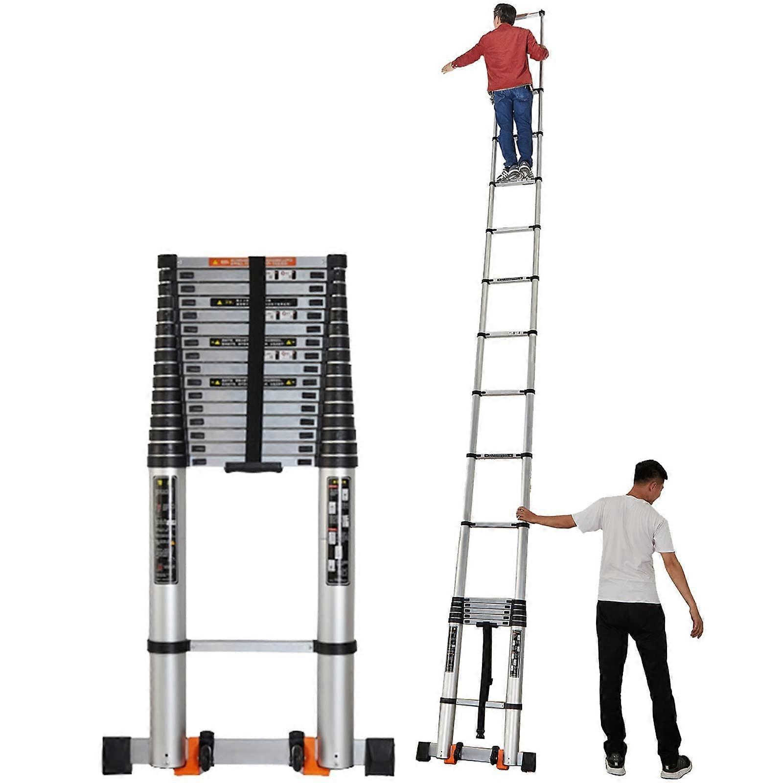 Aluminum Telescopic Extension Ladder 6.8M Heavy Duty with Stabiliser Bar for Roof and Home Use