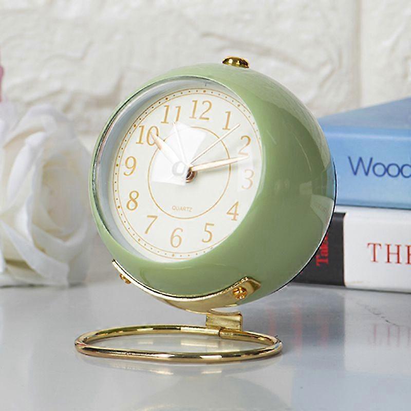 Retro analog alarm clock, silent, with night light, round travel alarm clock, for home (green)