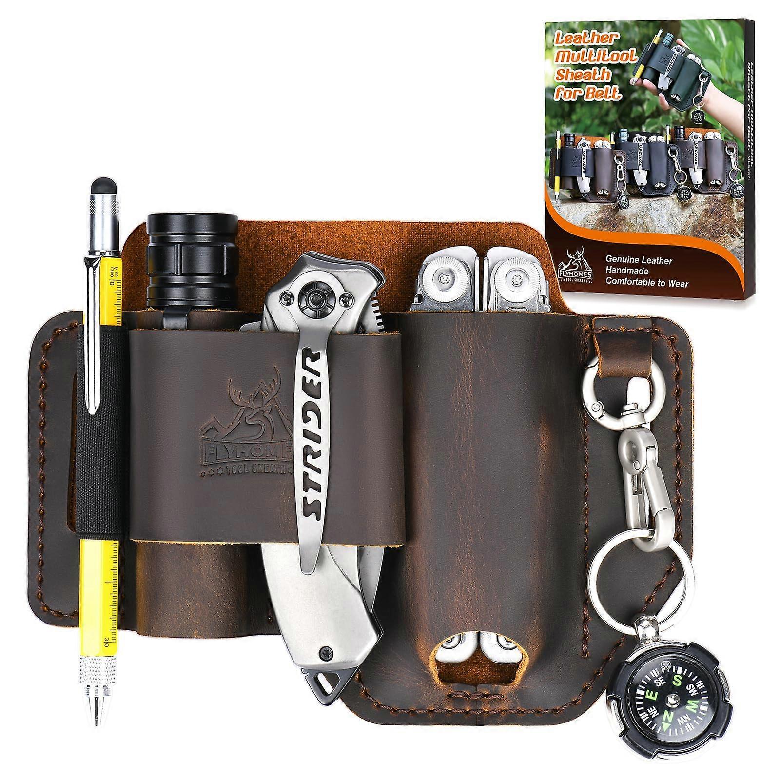 Leather Multitool Sheath for Leatherman Surge, Handmade EDC Belt Organizer with Flashlight Holster