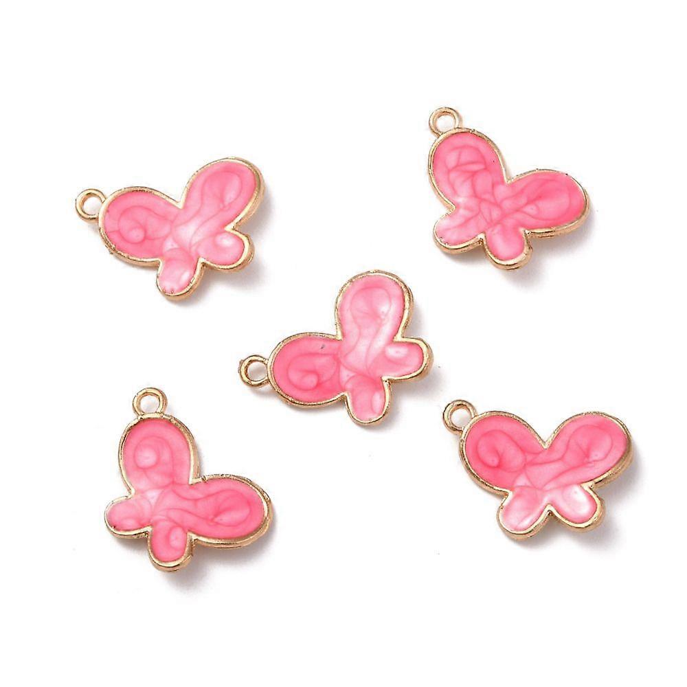 Light golden Plated Alloy Pendants with Enamel Butterfly Camellia 12x17x2mm Hole: 1.2mm