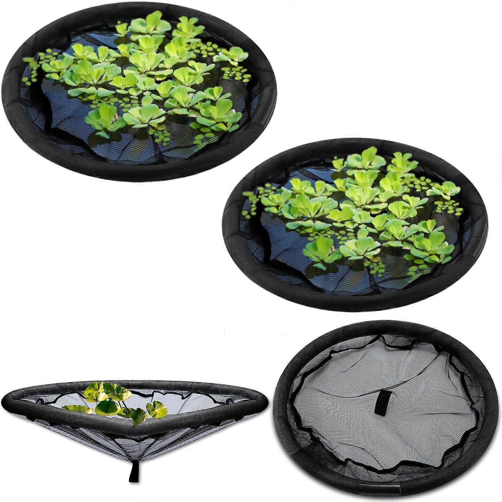 2 Pack Round Floating Plant Protector for Pond Fish with Durable Nylon Net and Sponge Ring Black
