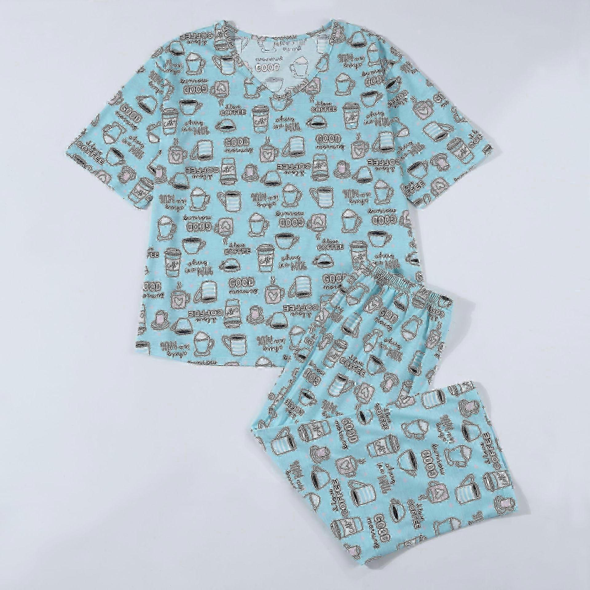 Women's pajamas sets short-sleeved V-neck butterfly printed elastic waist nine-point pants 2-piece set 26s