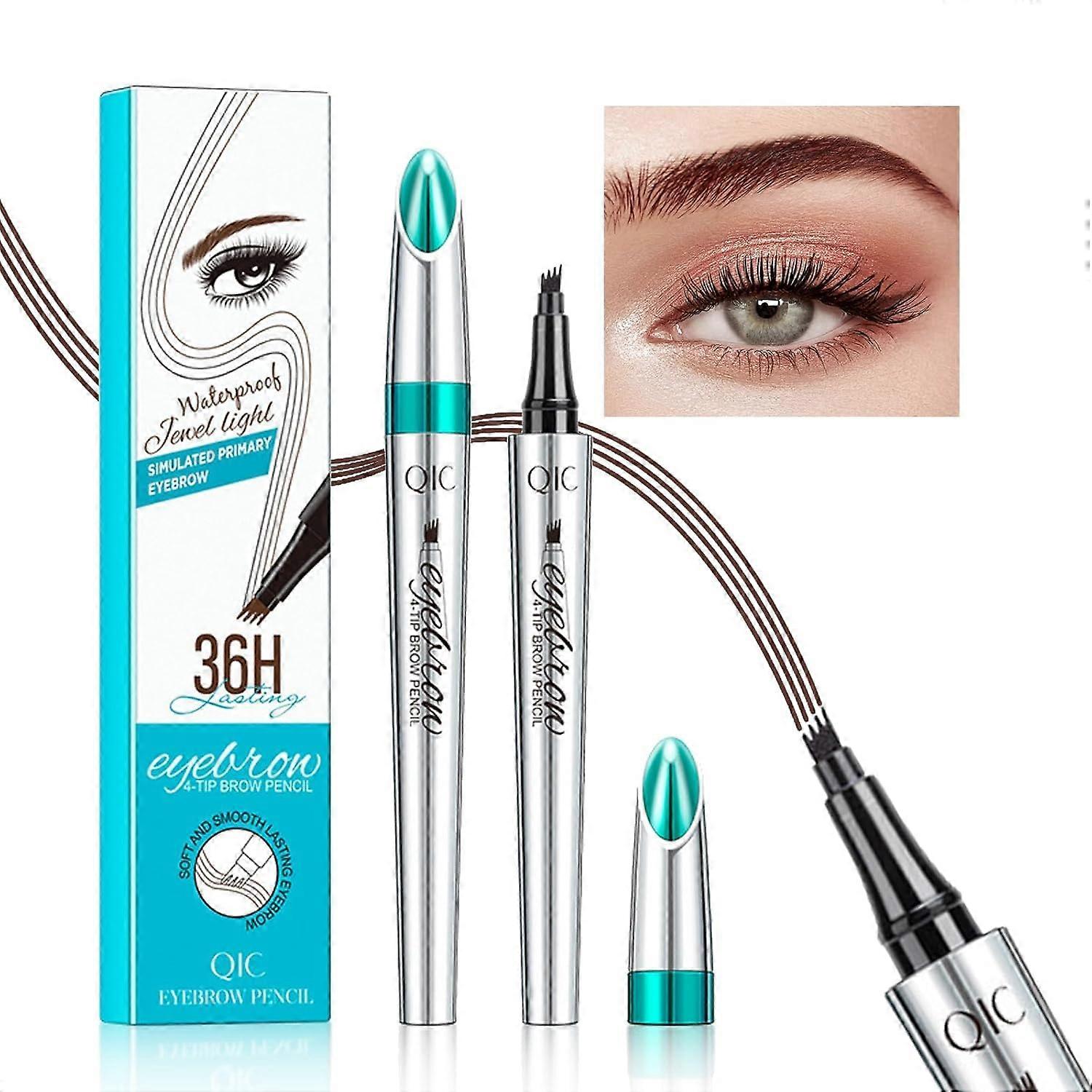 Microblading Eyebrow Pen with 4 Prong Tip, Waterproof Tattoo Brow Pen Reddish Brown