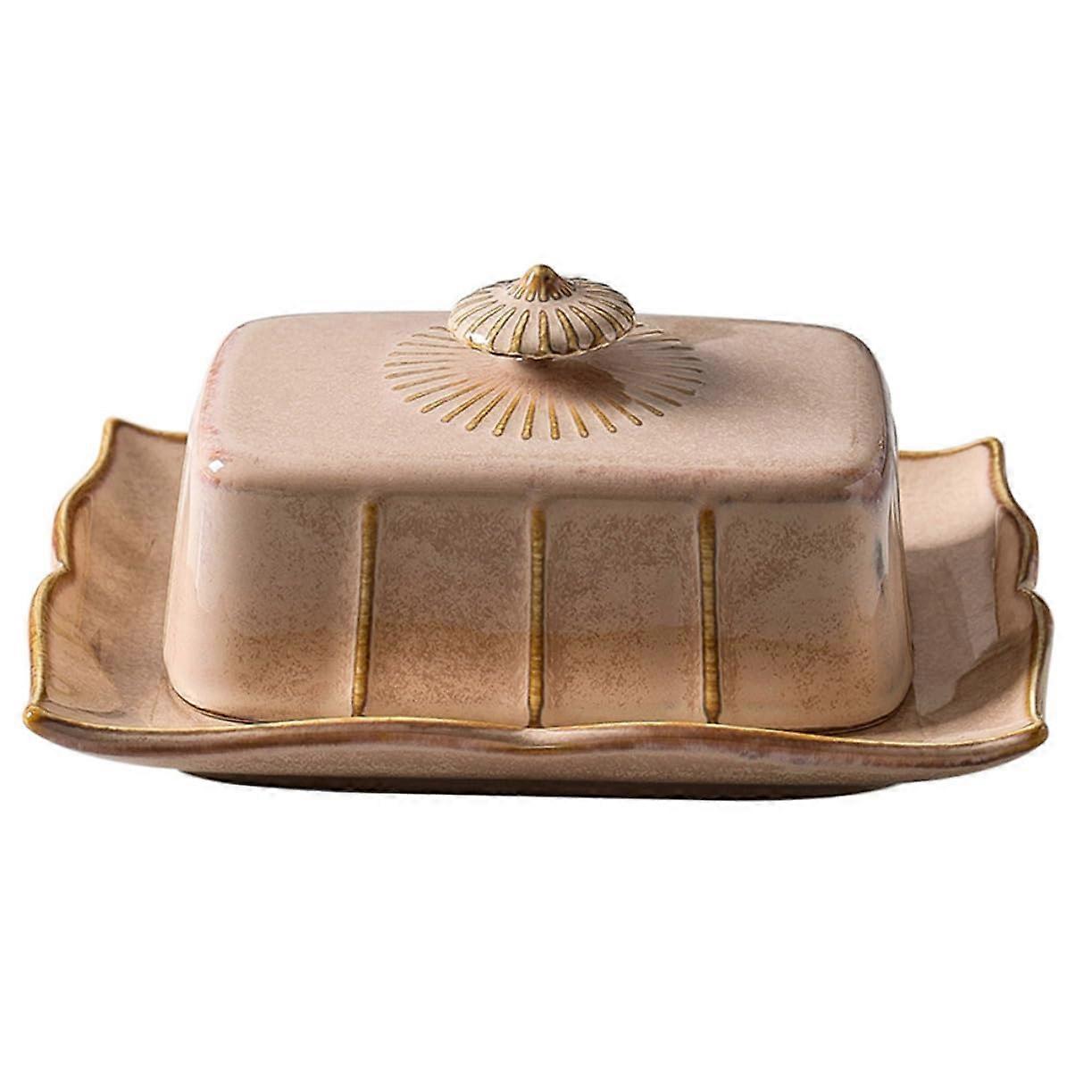 Butter Dish with Lid, Elegant Rectangular Ceramic Keeper for Kitchen, Keeps Butter Fresh