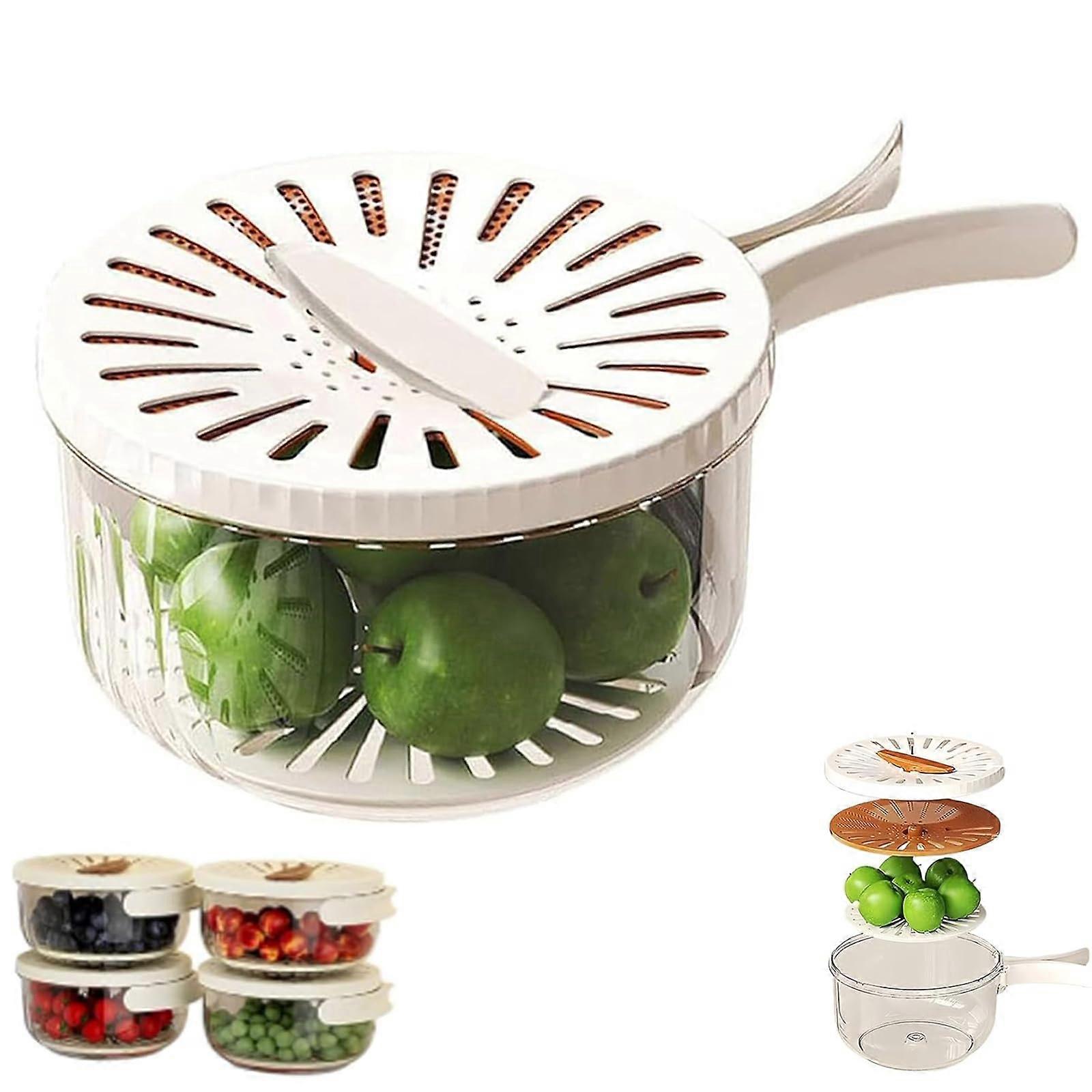 2in1 Fruit Strainer Bowl with Rotating Lid Seal, Stackable Washing and Storage Basket White