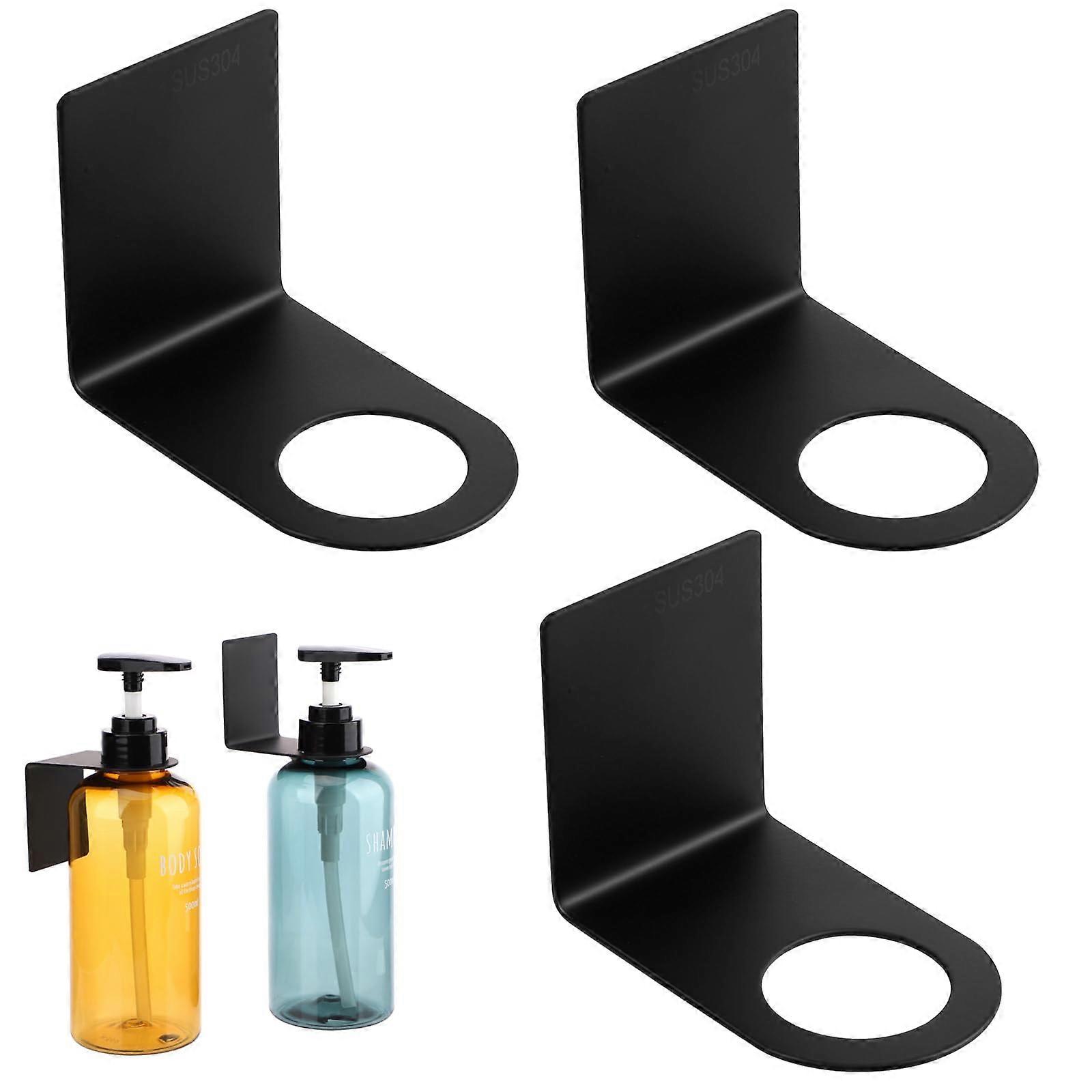 3 Pack Adhesive Shampoo Bottle Holder, Rustproof Wall Mounted Dispenser Rack for Bathroom, Black 1.3in