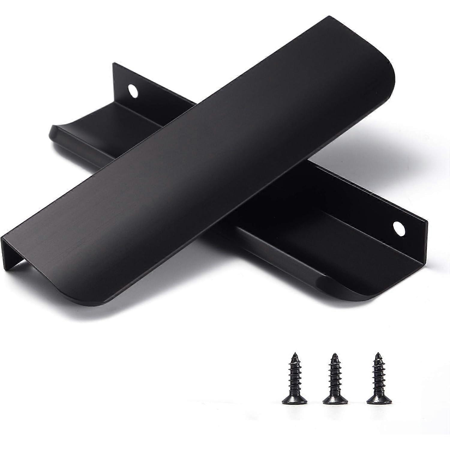 Matte Black Cabinet Edge Pulls 10 Pack, Modern Aluminum Drawer Handles, Hidden Back Mount 6'