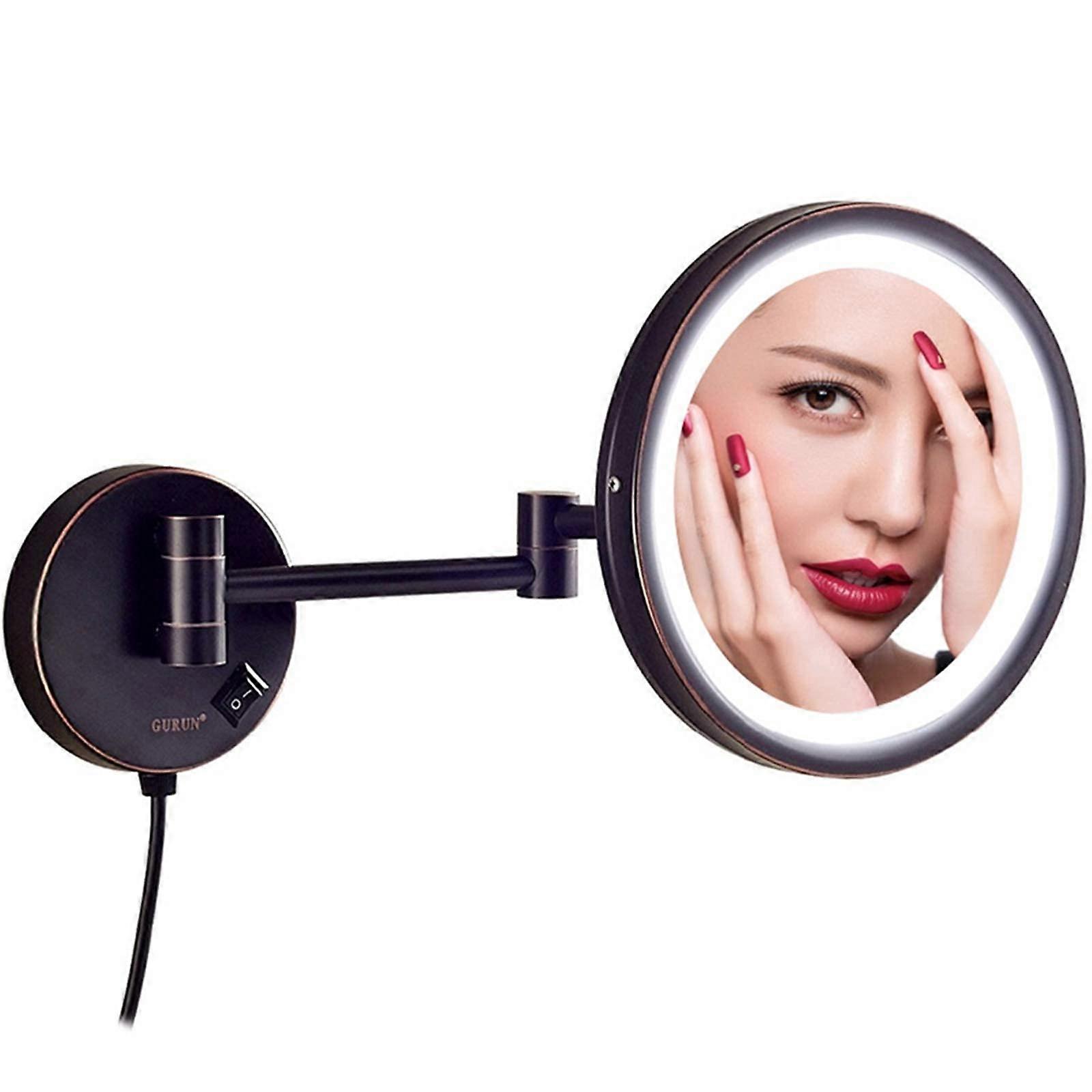 Wall Mounted Makeup Mirror 7X Magnification with LED Lights, Extendable Black Brass Vanity Mirror